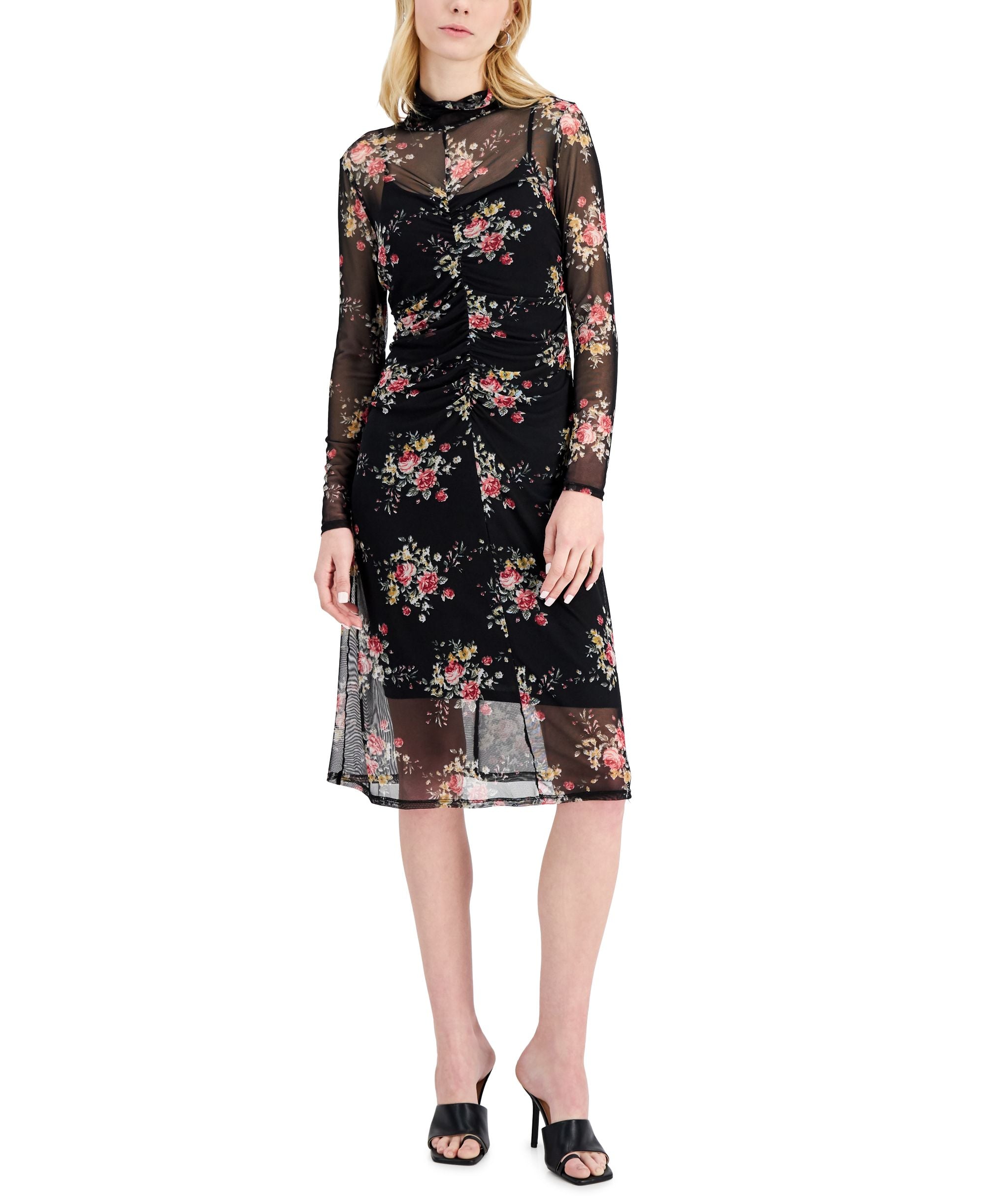 INC International Concepts Petite Printed Mesh Midi Dress