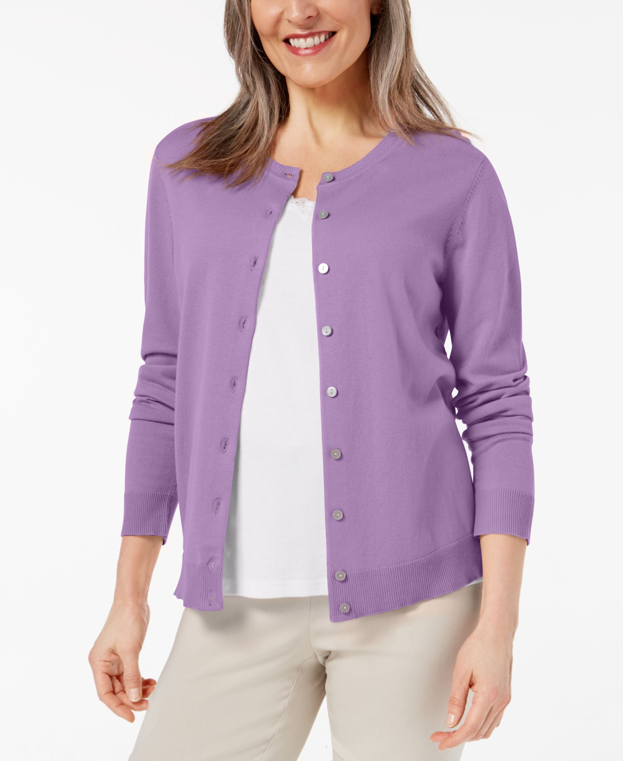 Karen Scott Petite Crew Neck Cardigan