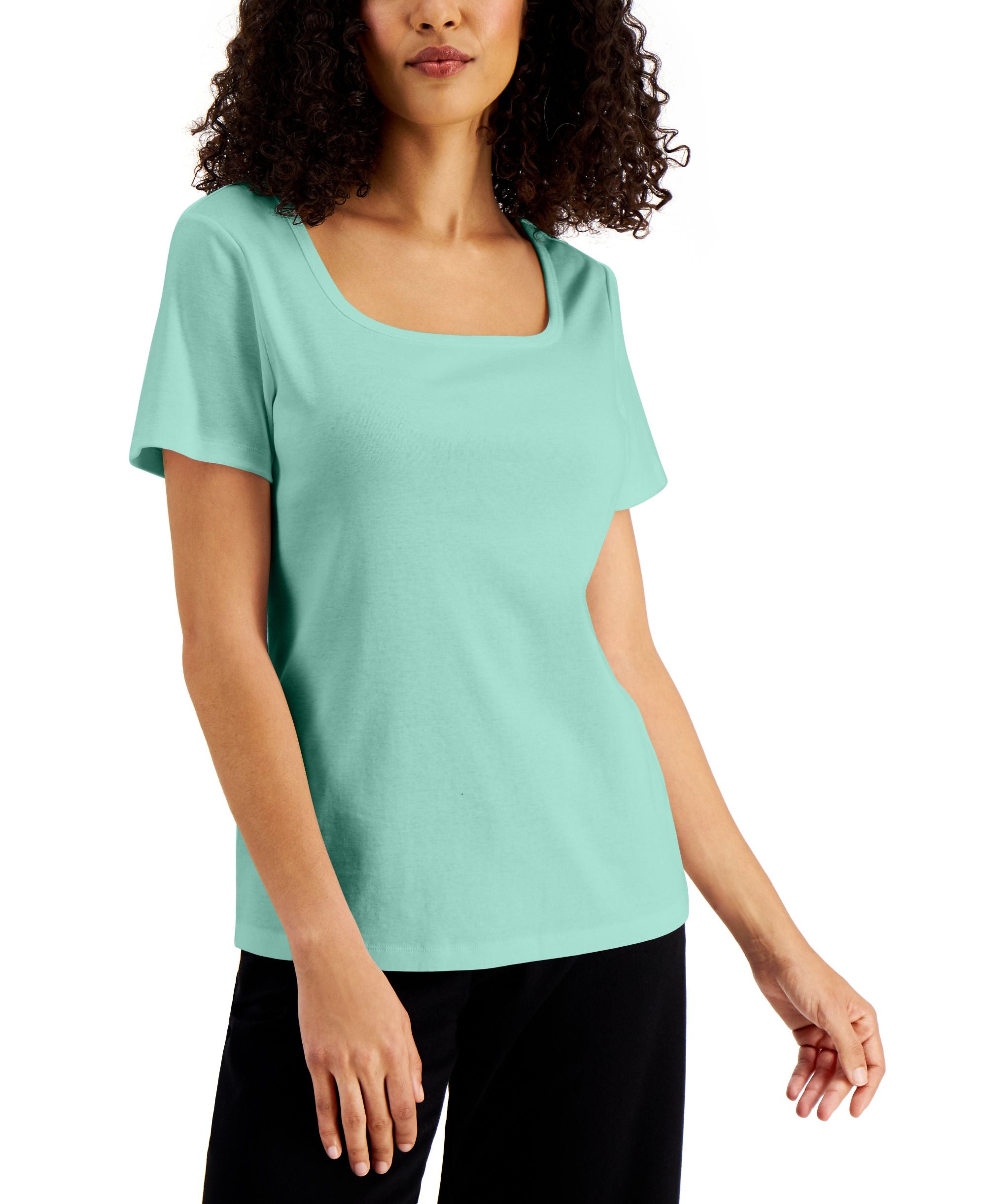 Karen Scott Petite Square Neck Cotton Top