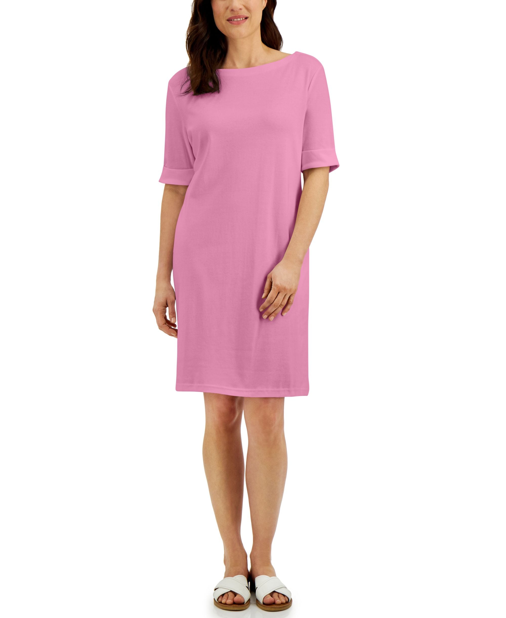 Karen Scott Cotton Cuffed Sleeve Dress