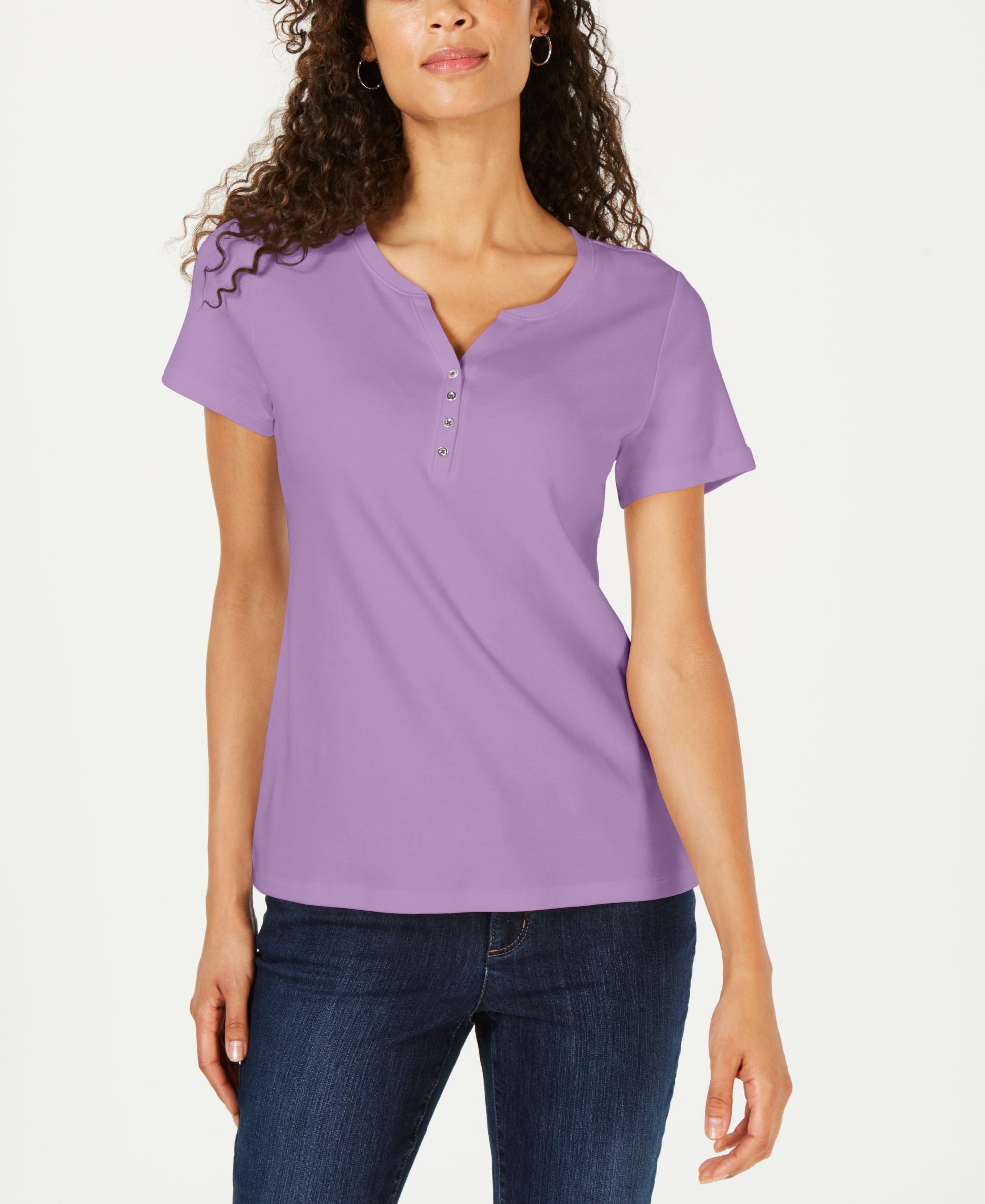 Karen Scott Petite Cotton Henley Top