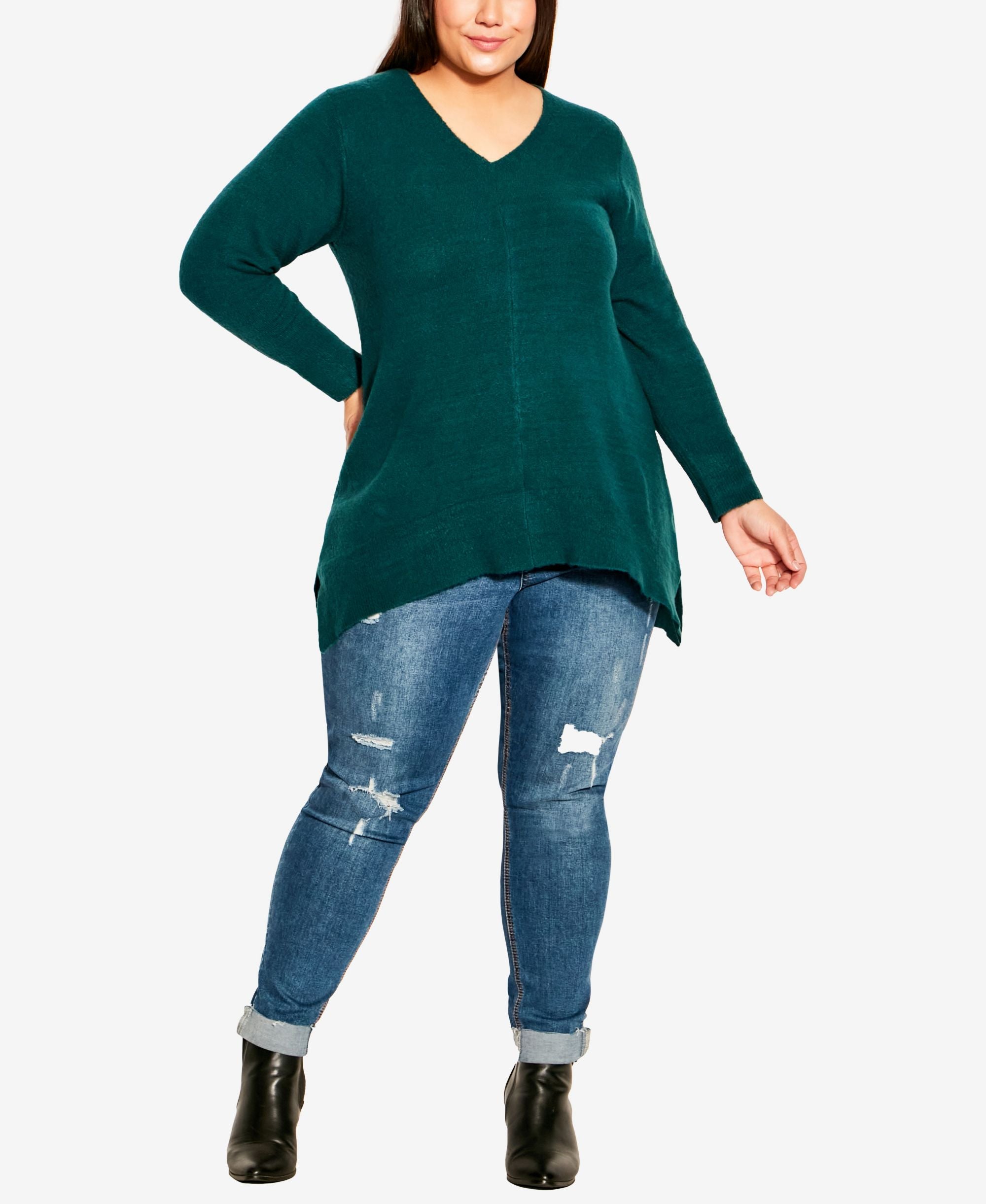 Plus Size Deep Valley V Neck Sweater