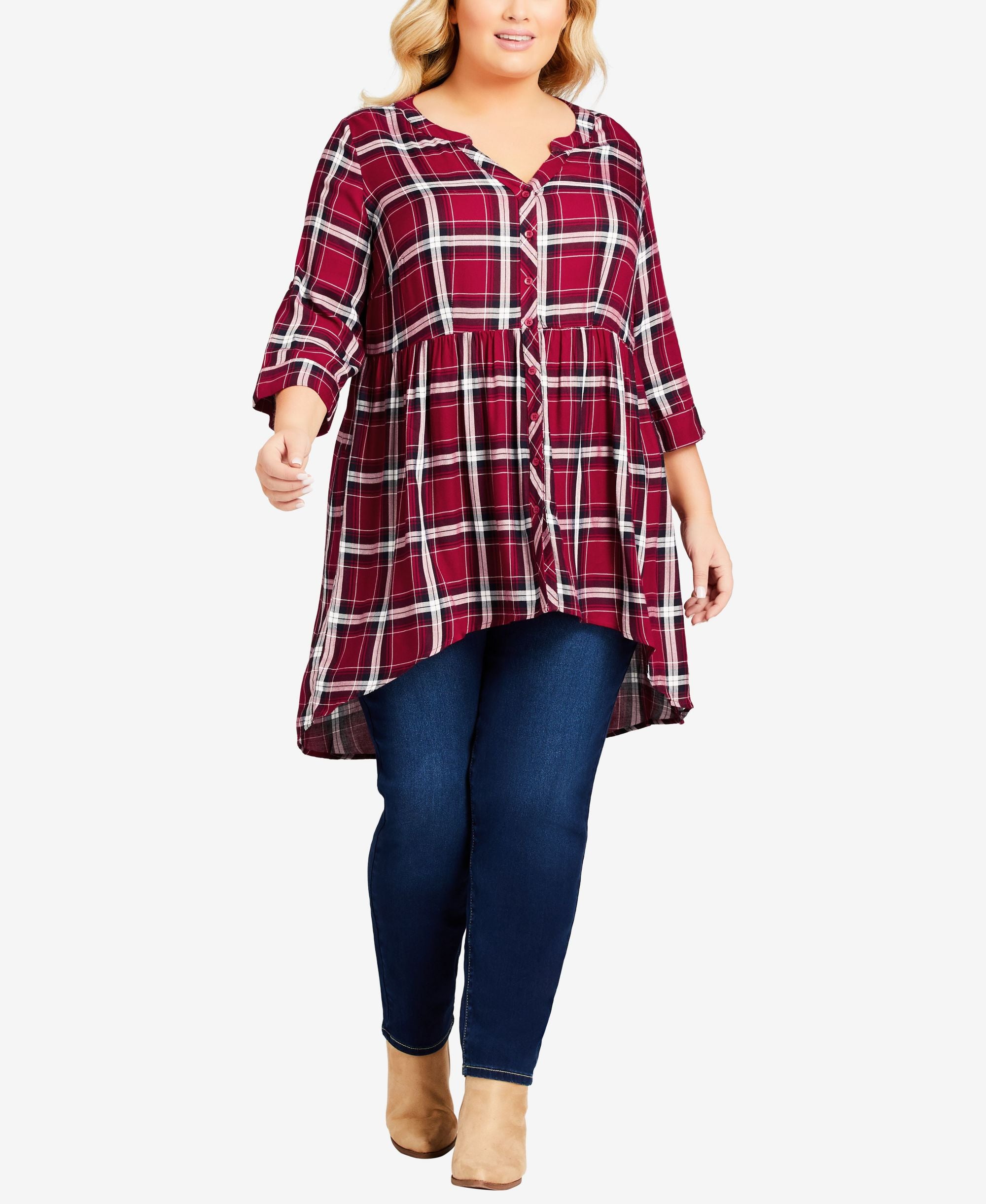 Plus Size Pleasant Notched Neck Button Shirt