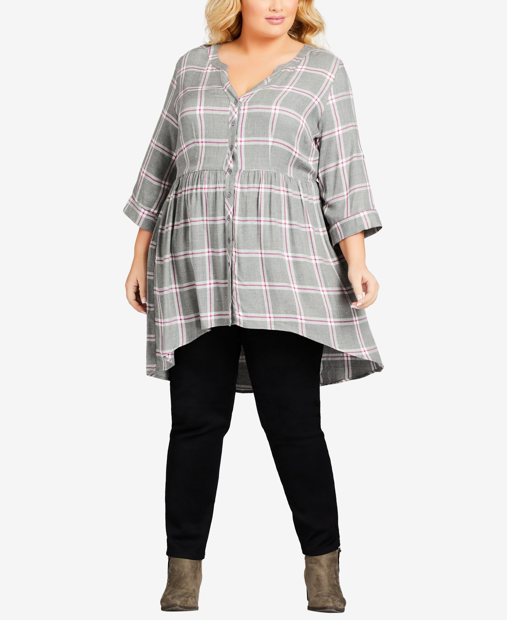 Plus Size Pleasant Notched Neck Button Shirt