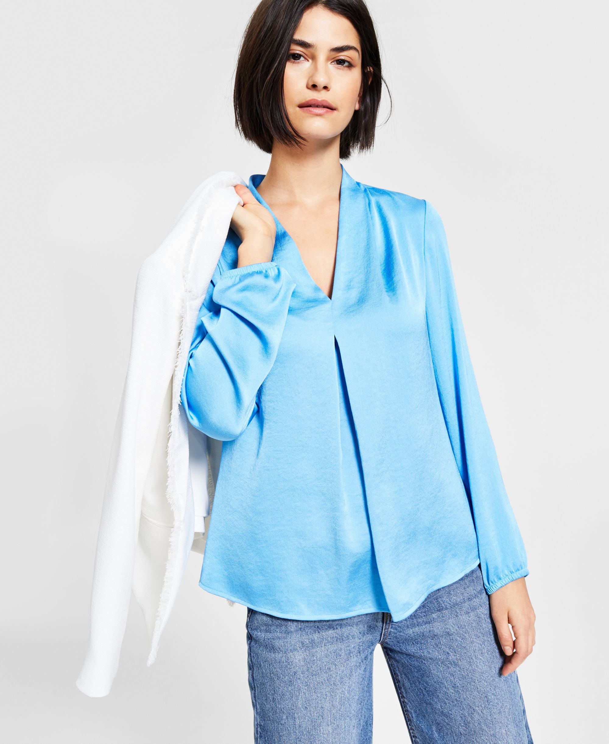 Bar III Pleated V-Neck Top