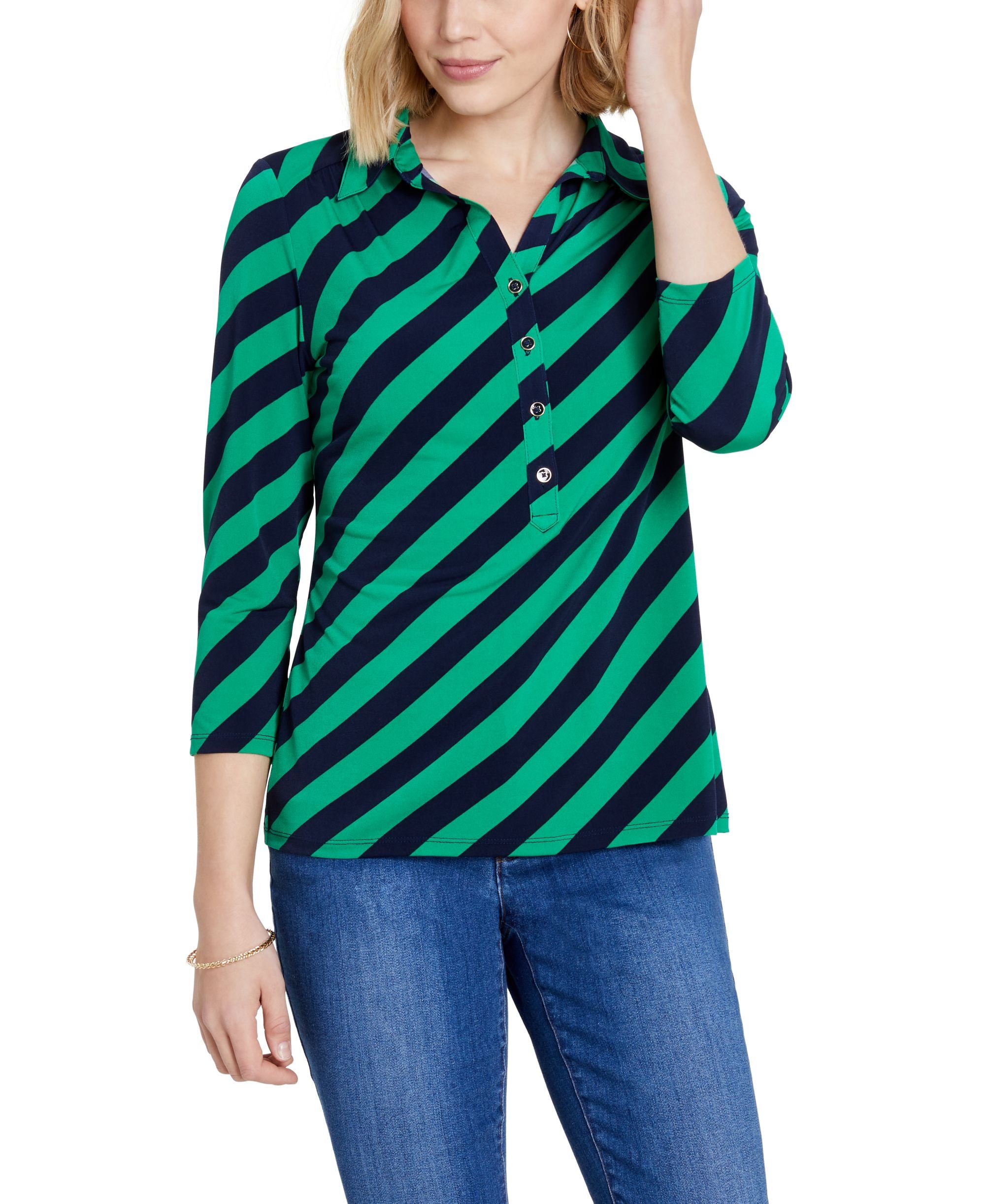 Charter Club Half Placket 3/4 Sleeve Top