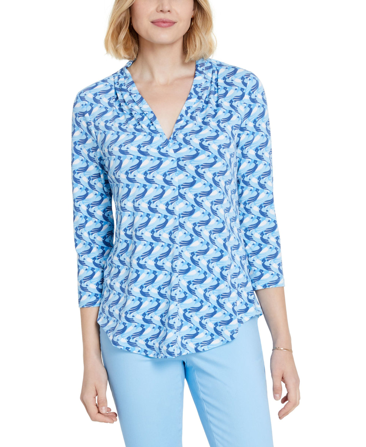 Charter Club Petite V Neck 3/4 Sleeve Top