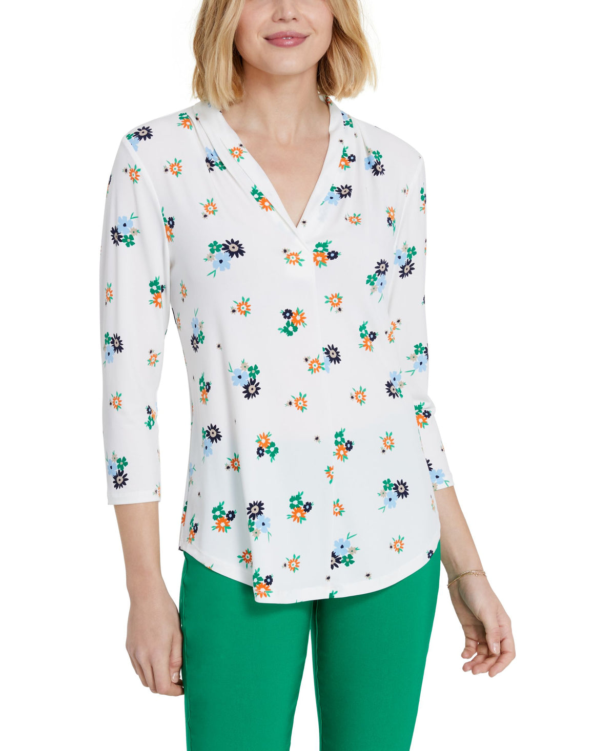 Charter Club Petite V Neck 3/4 Sleeve Top