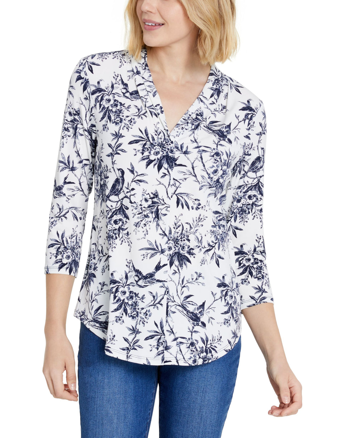 Charter Club Petite V Neck 3/4 Sleeve Top