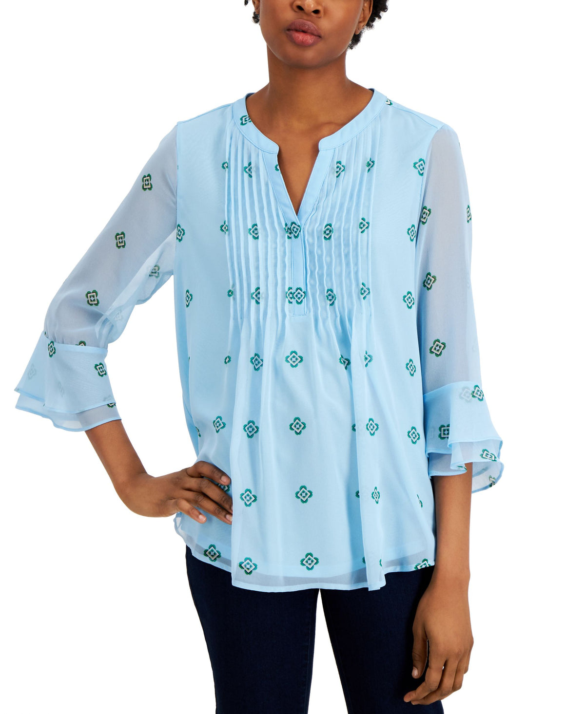 Charter Club Petite Printed Pintuck Top