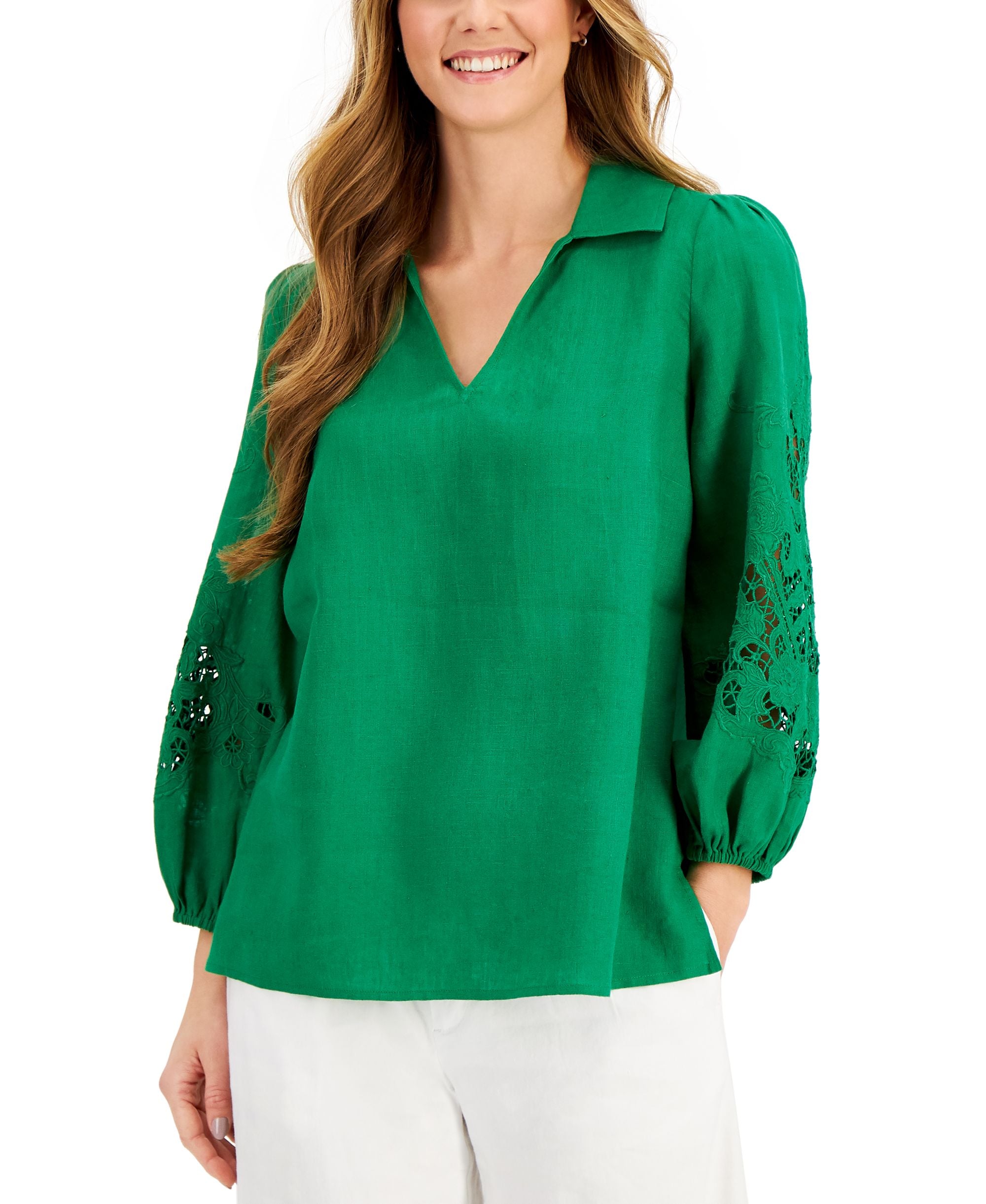 Charter Club Linen Lace Inset Top