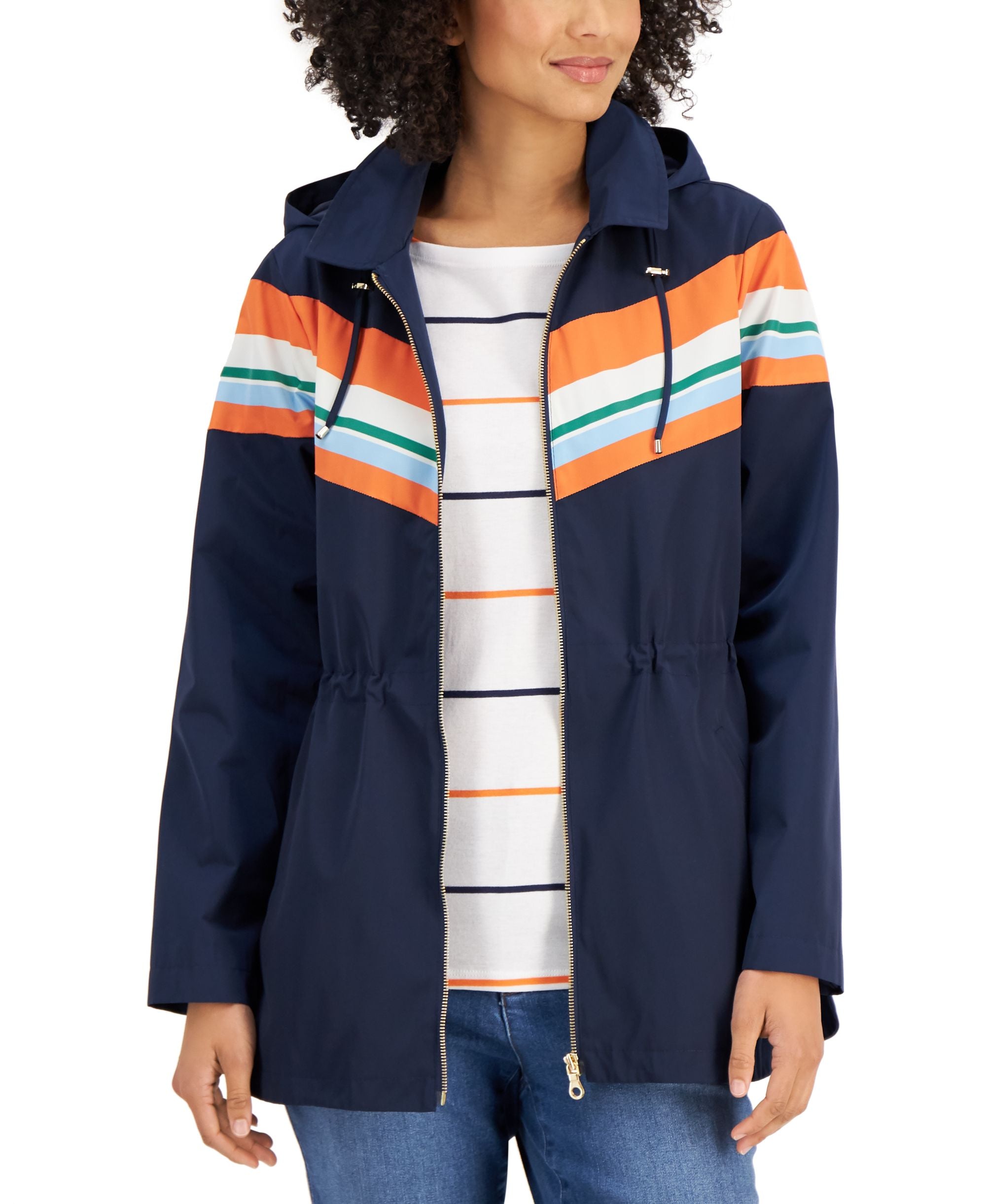 Charter Club Striped Zippered Coat
