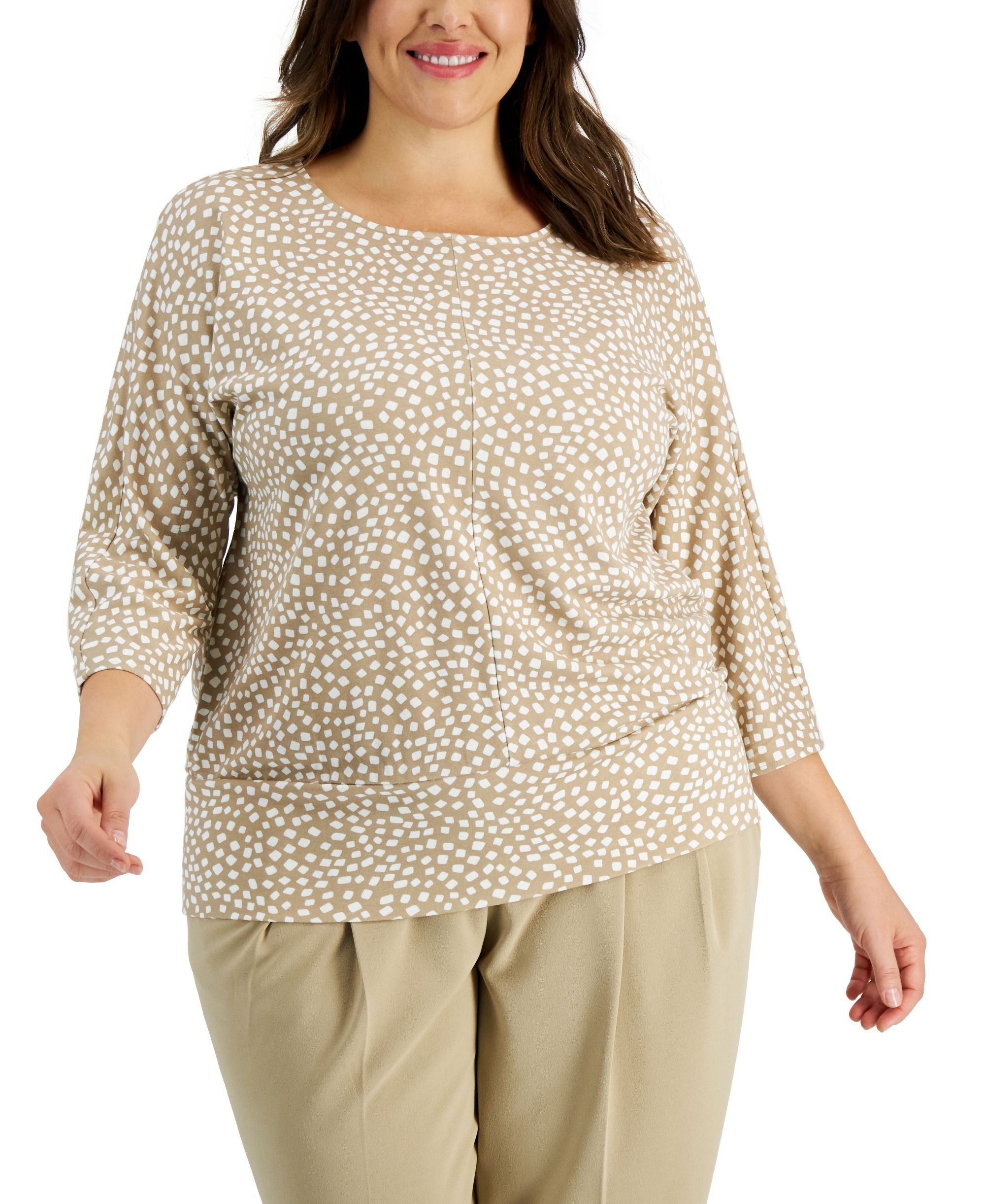 Alfani Plus Size Printed 3/4 Sleeve Top
