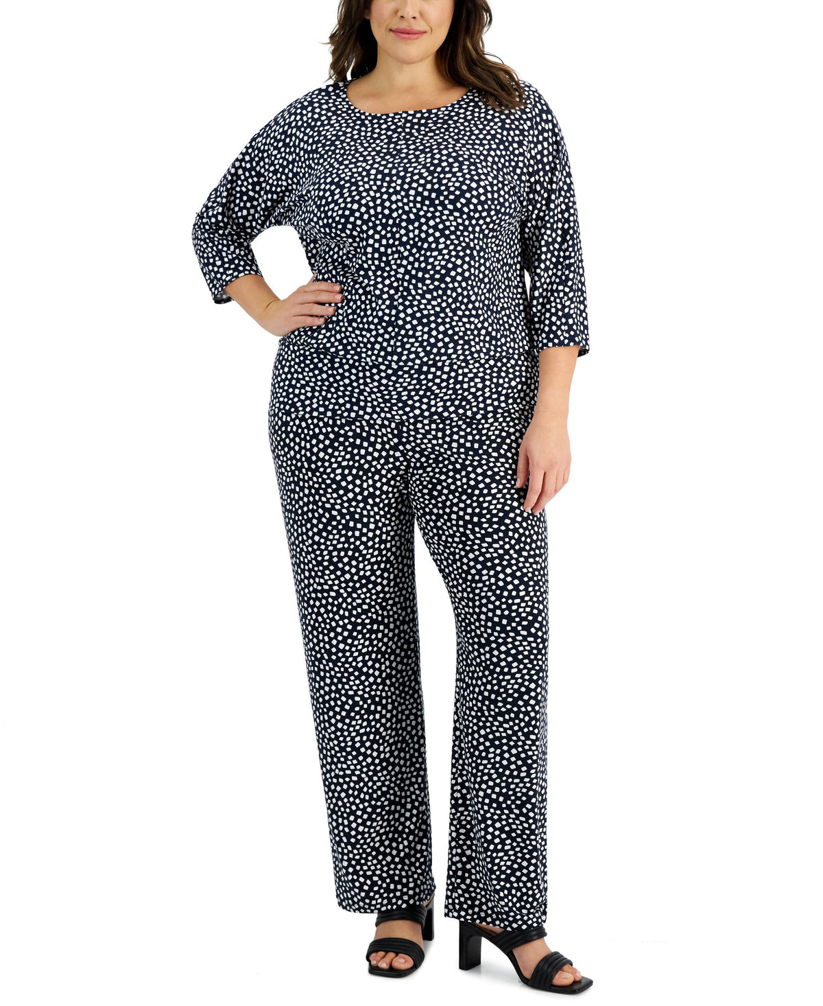 Alfani Plus Size Printed 3/4 Sleeve Top