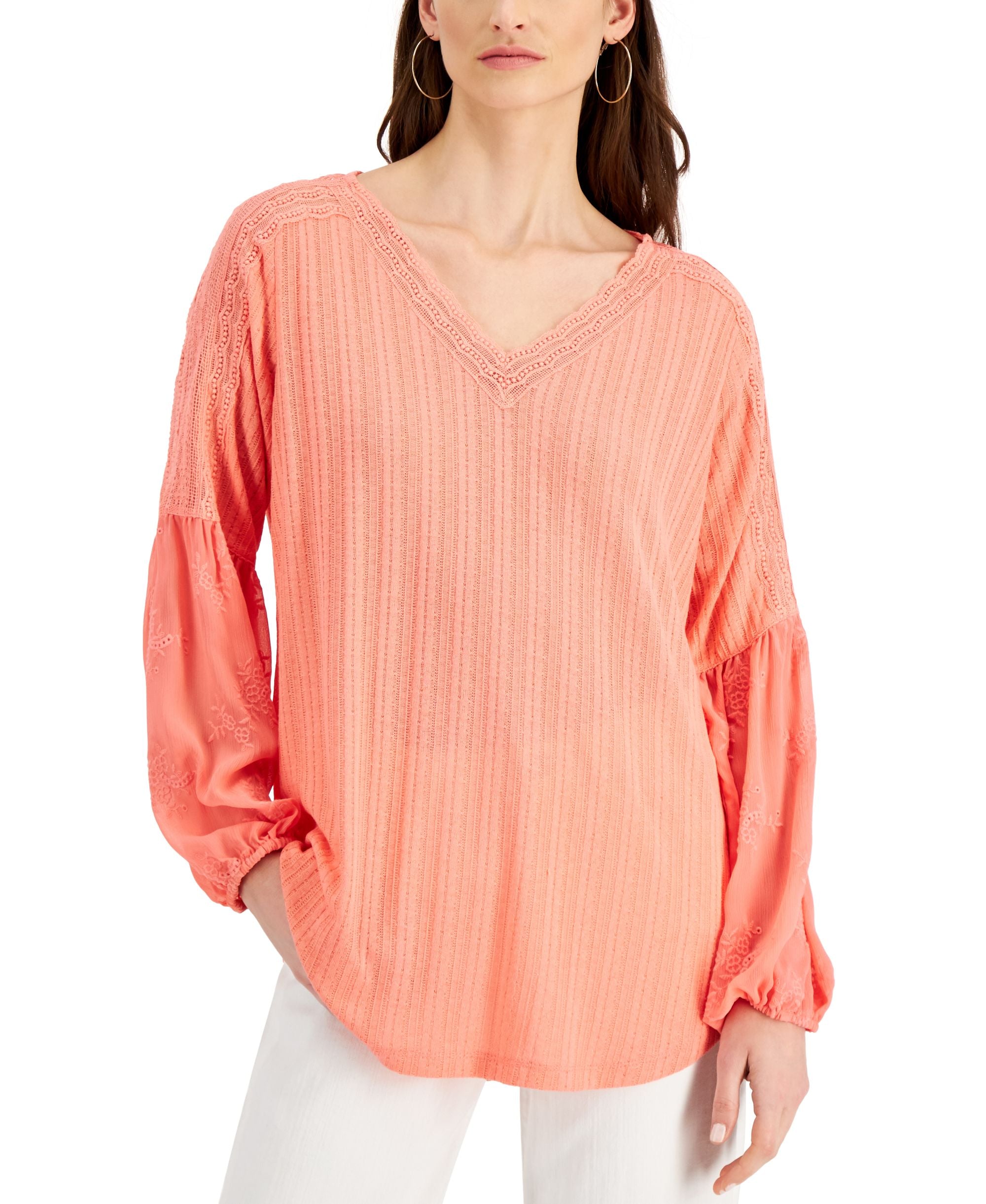 Fever Embroidered Knit Top