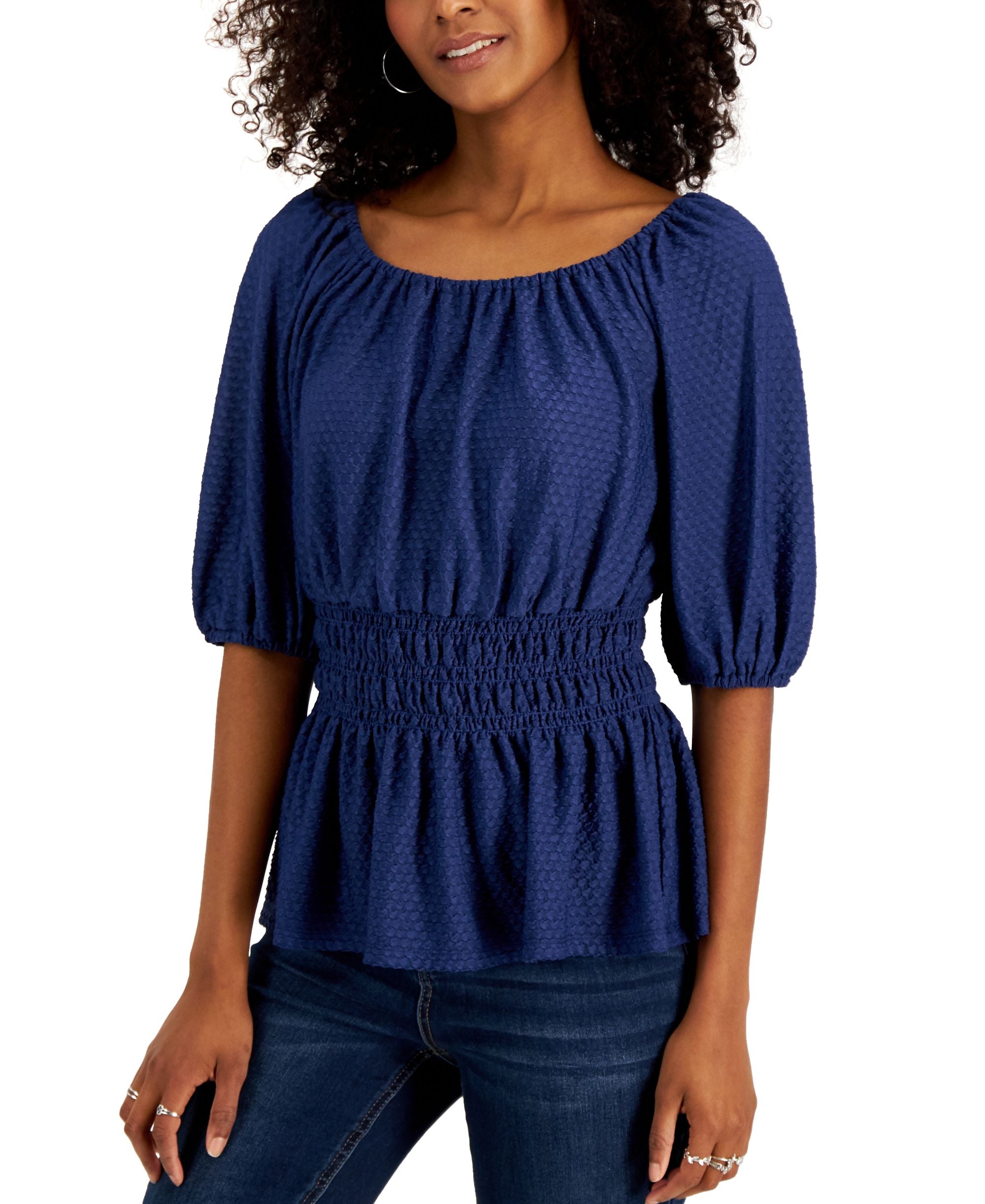 JPR Studio Smocked Waist Peasant Top