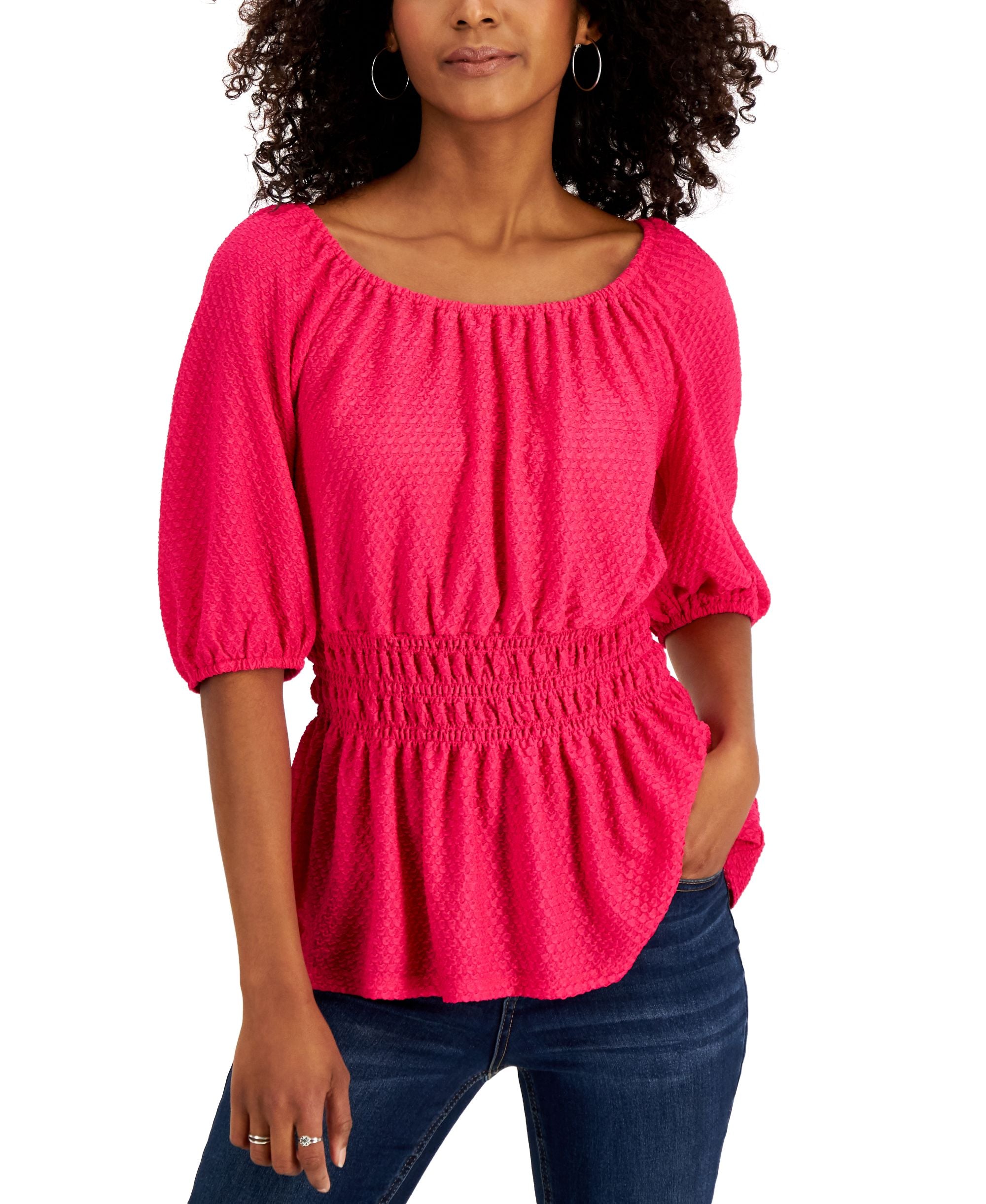 JPR Studio Smocked Waist Peasant Top