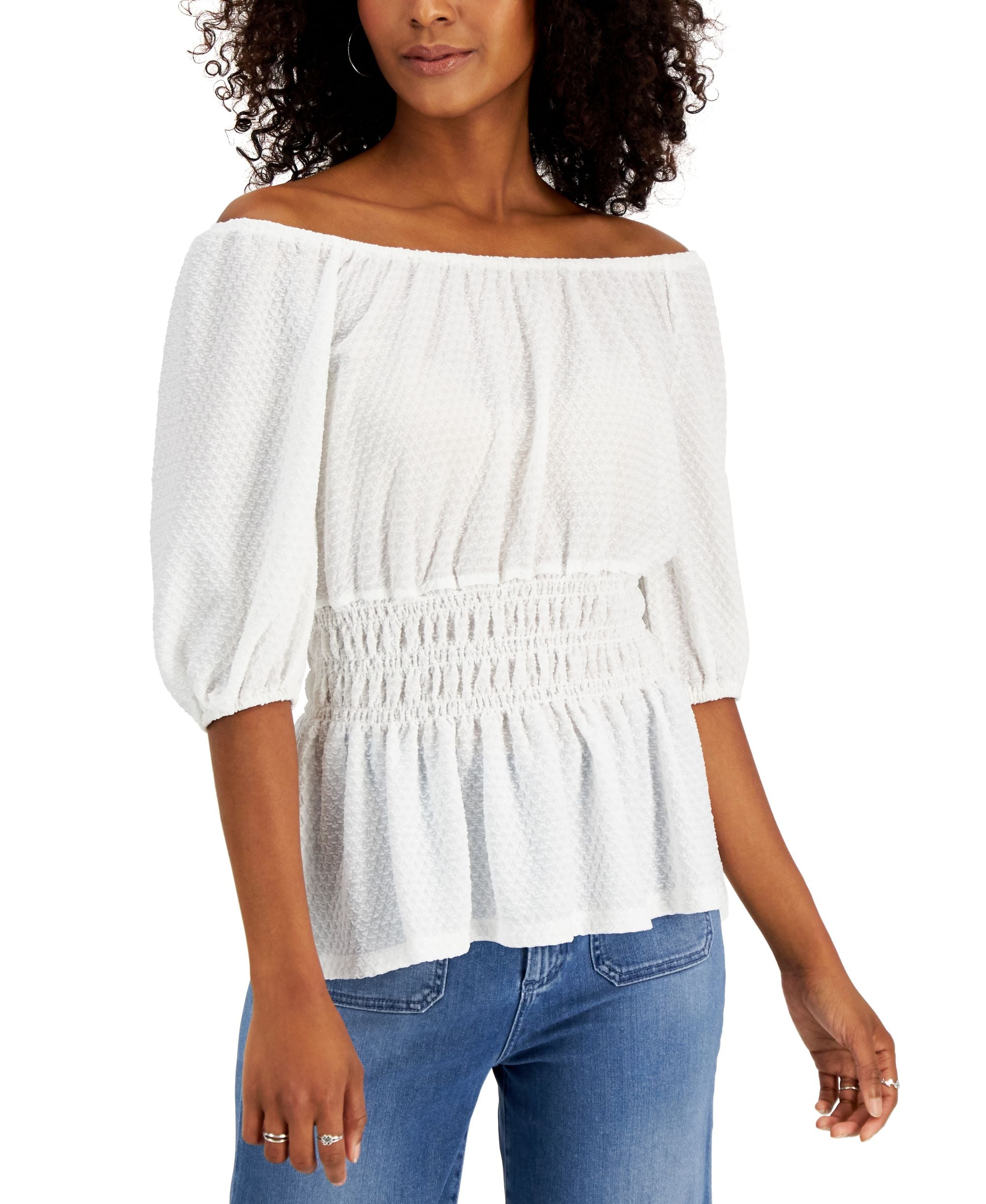 JPR Studio Smocked Waist Peasant Top