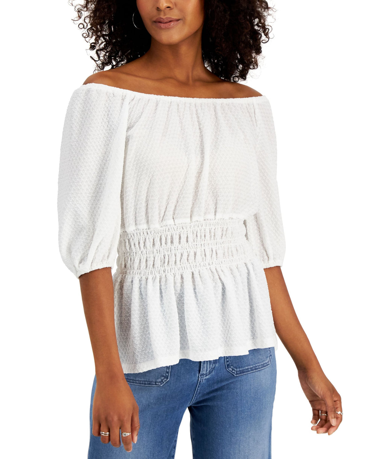 JPR Studio Smocked Waist Peasant Top