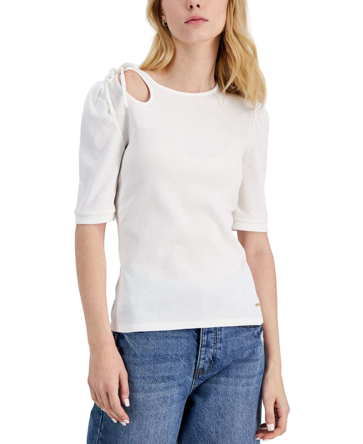 Nine West Elbow-Sleeve Ribbed Top