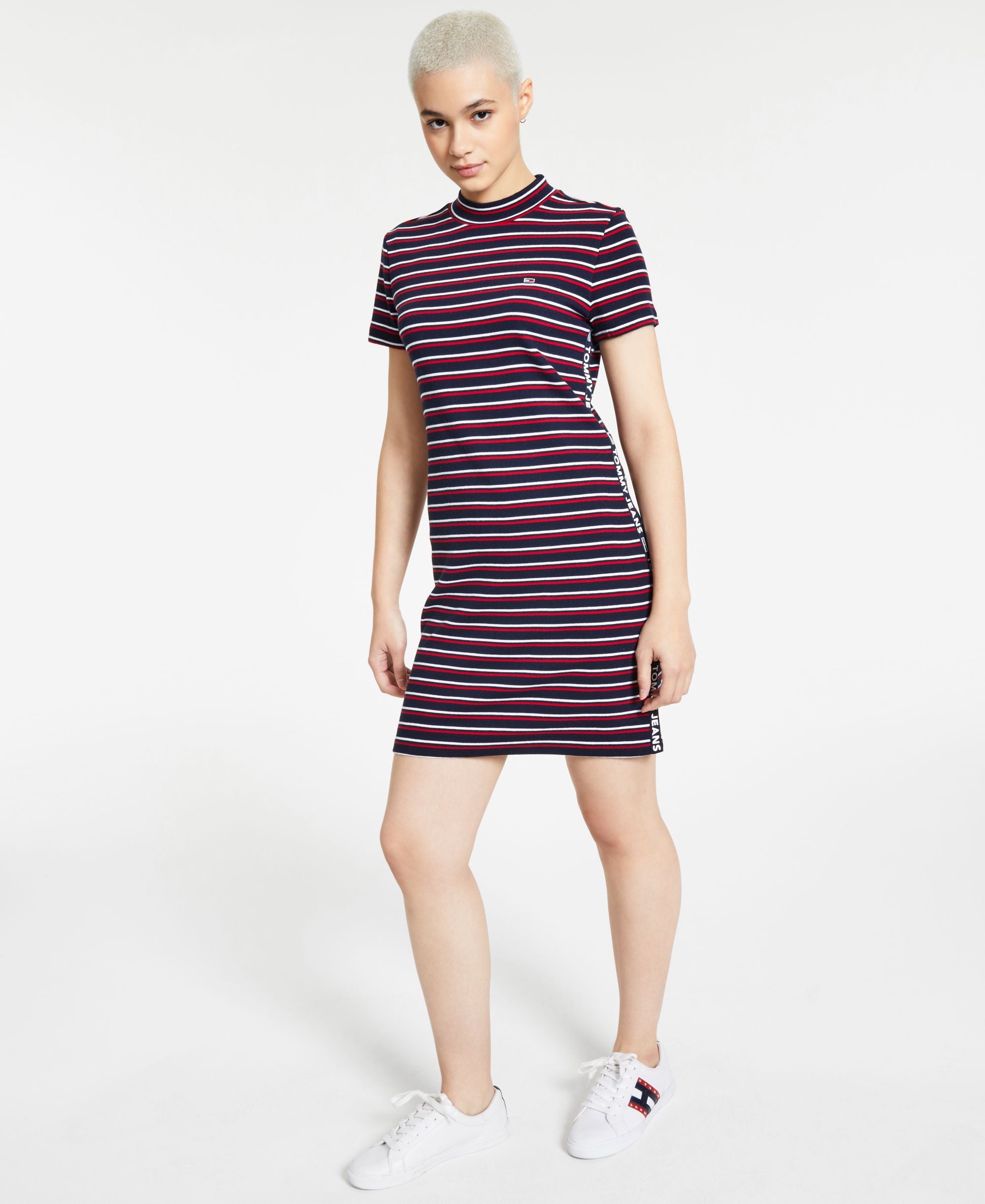 Tommy Jeans Striped Mock Neck Logo Dress