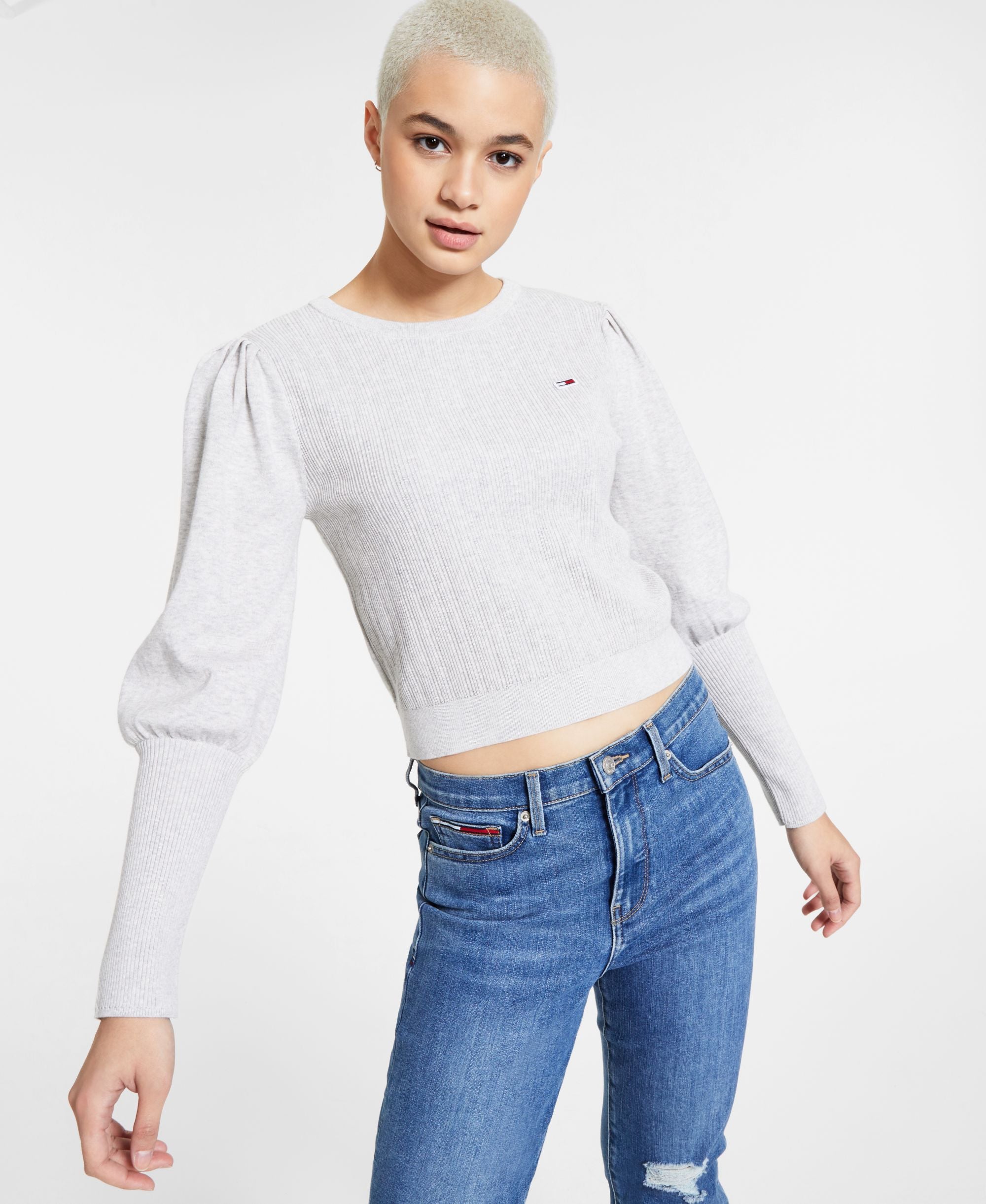 Tommy Jeans Cotton Cropped Ribbed Sweater