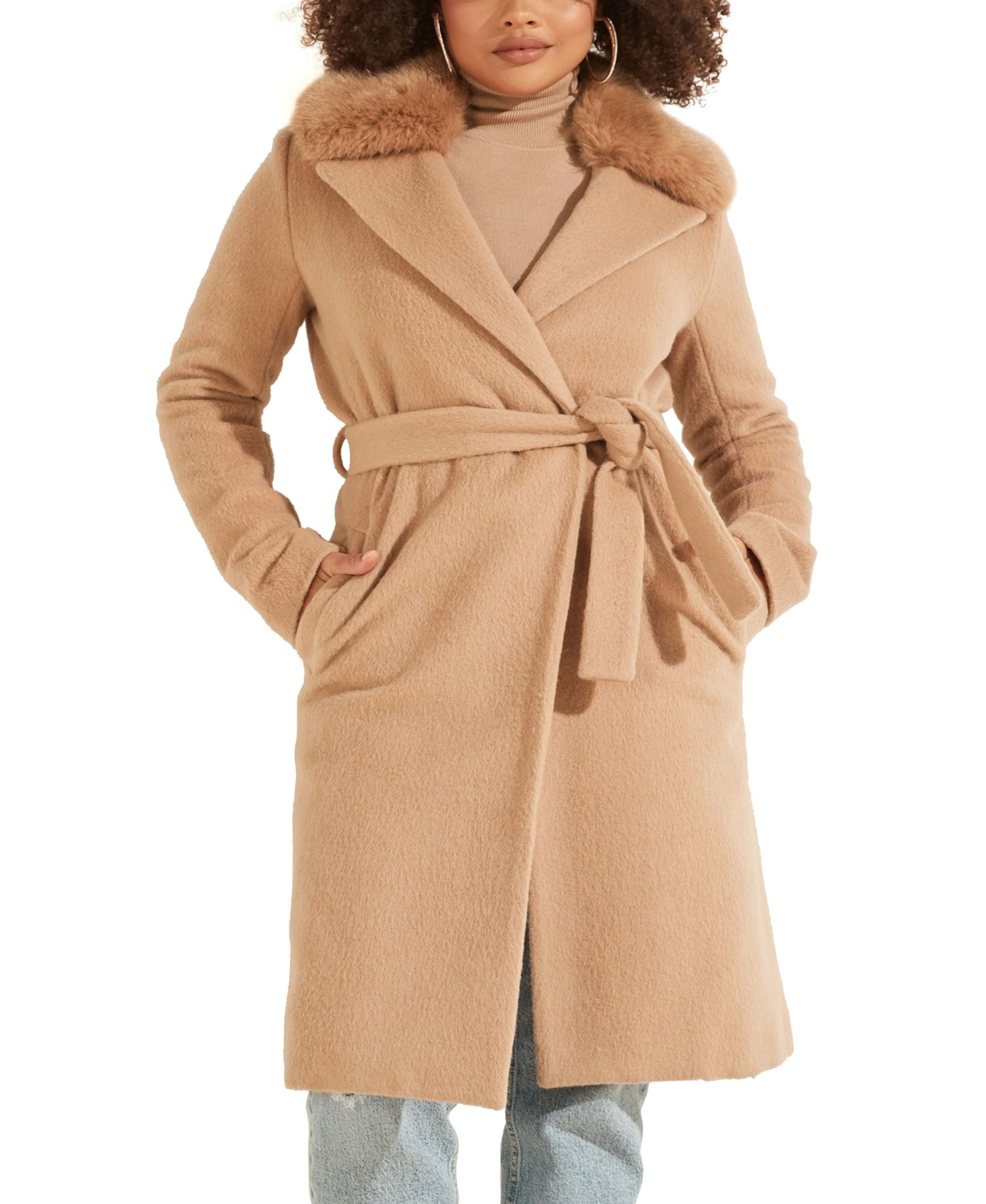 Guess Faux Fur Collar Coat