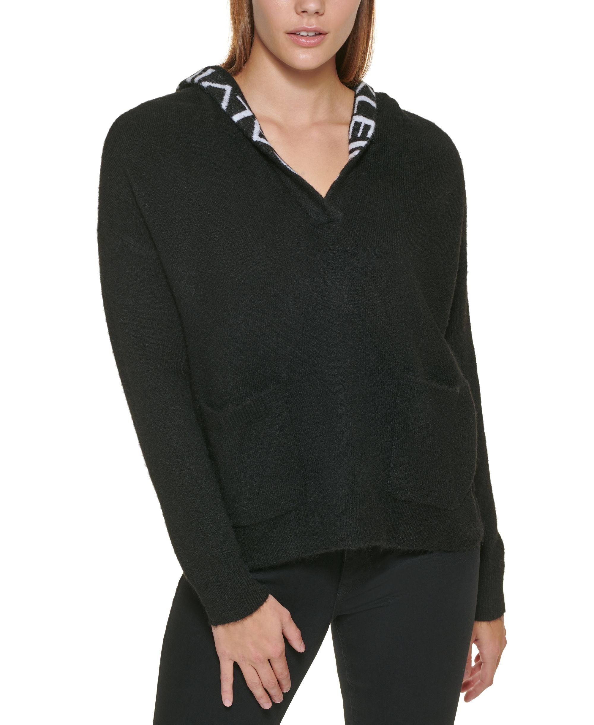 V-Neck Logo Hood Sweater