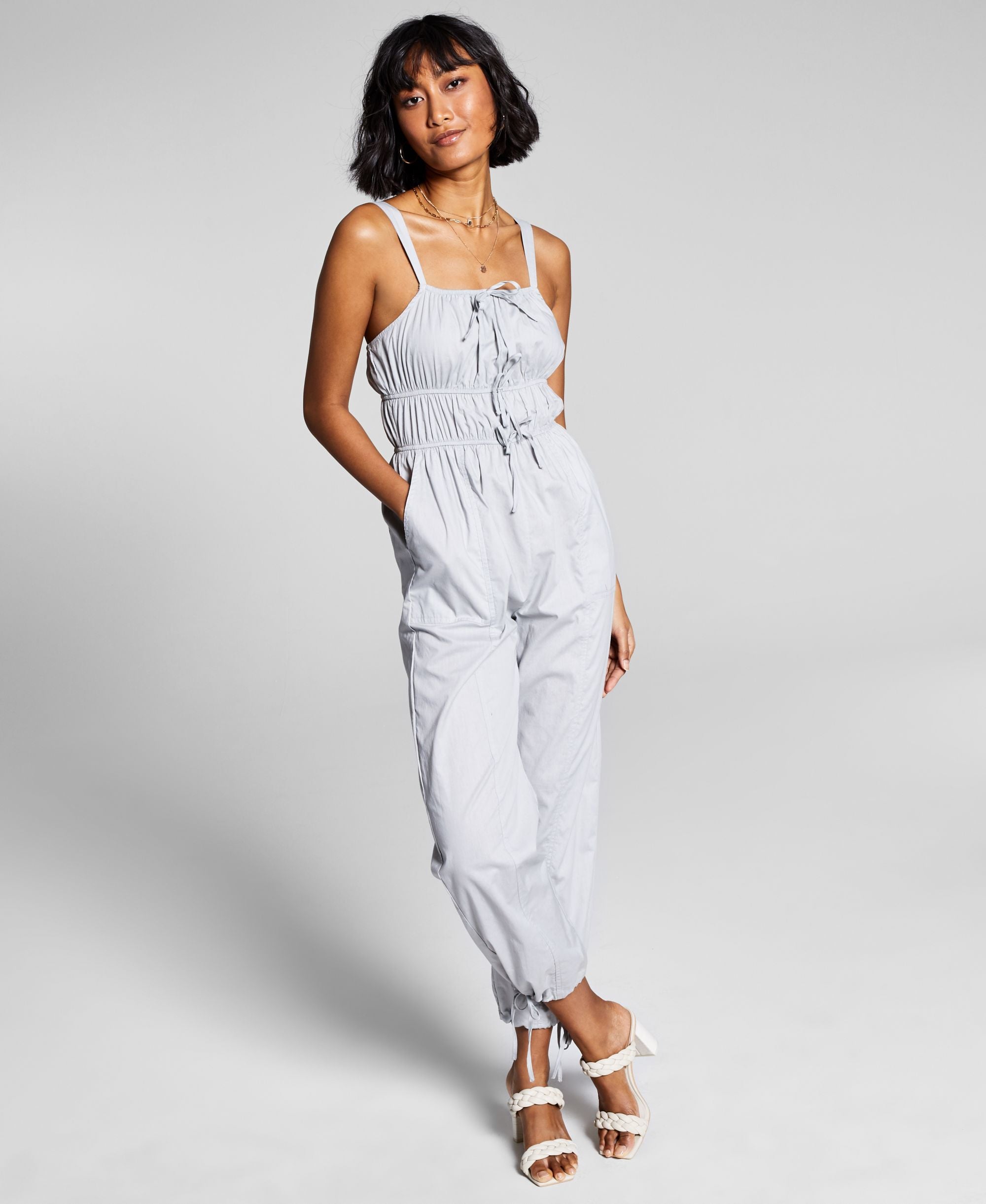 Now This Womens Cotton Tie Front Jumpsuit