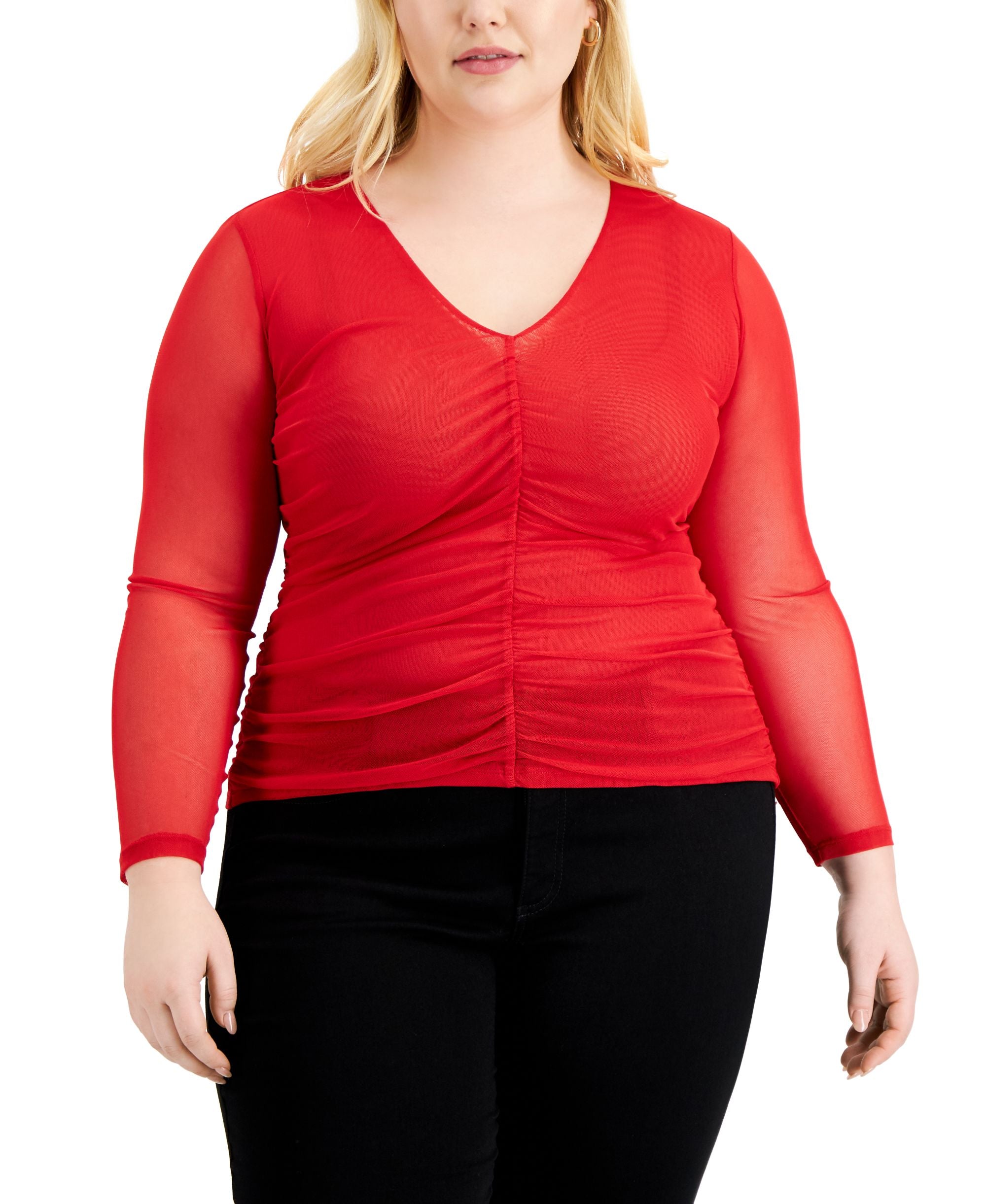 INC International Concepts Plus Size Ruched Mesh Top