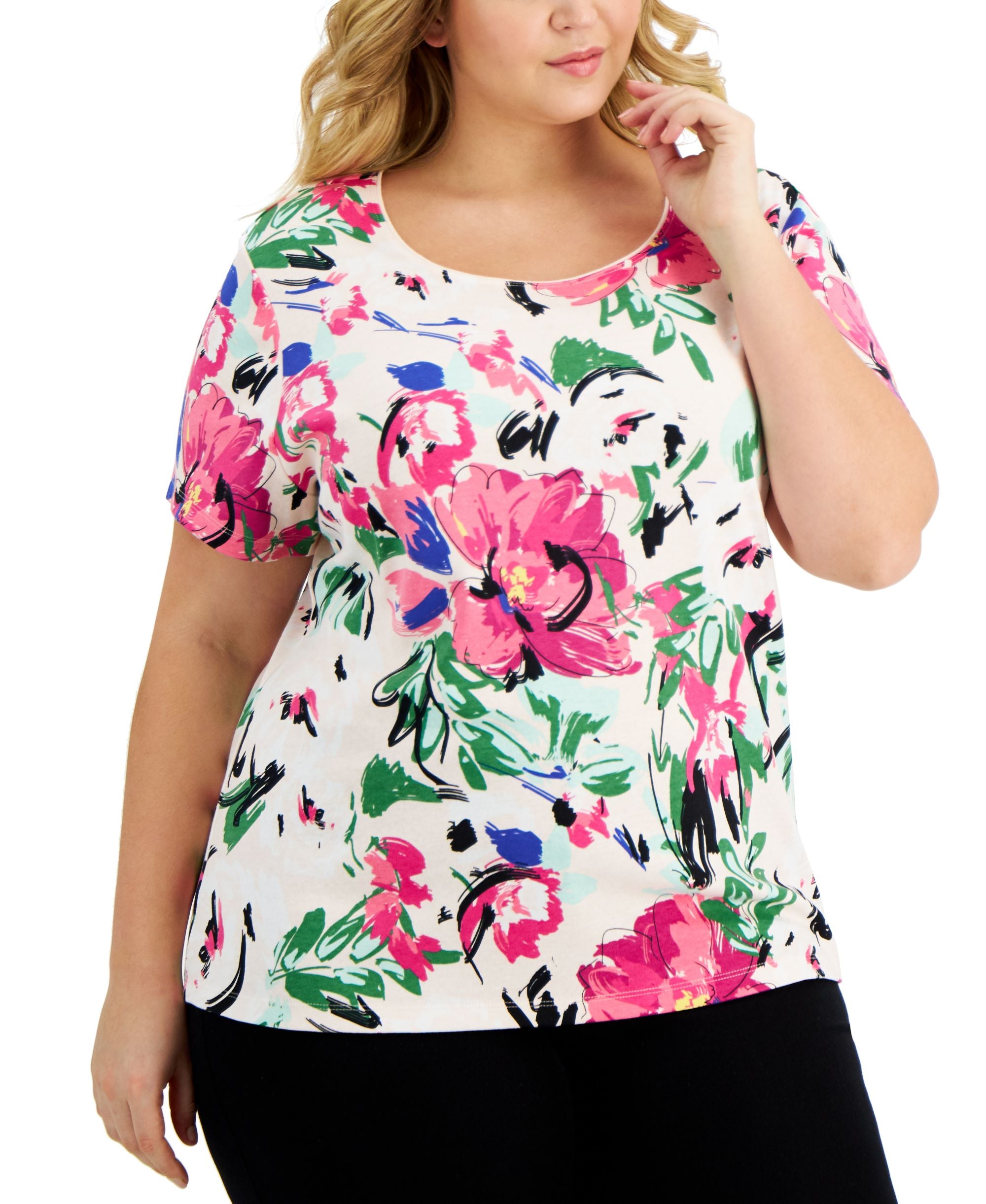 Karen Scott Plus Size Floral Print T-Shirt
