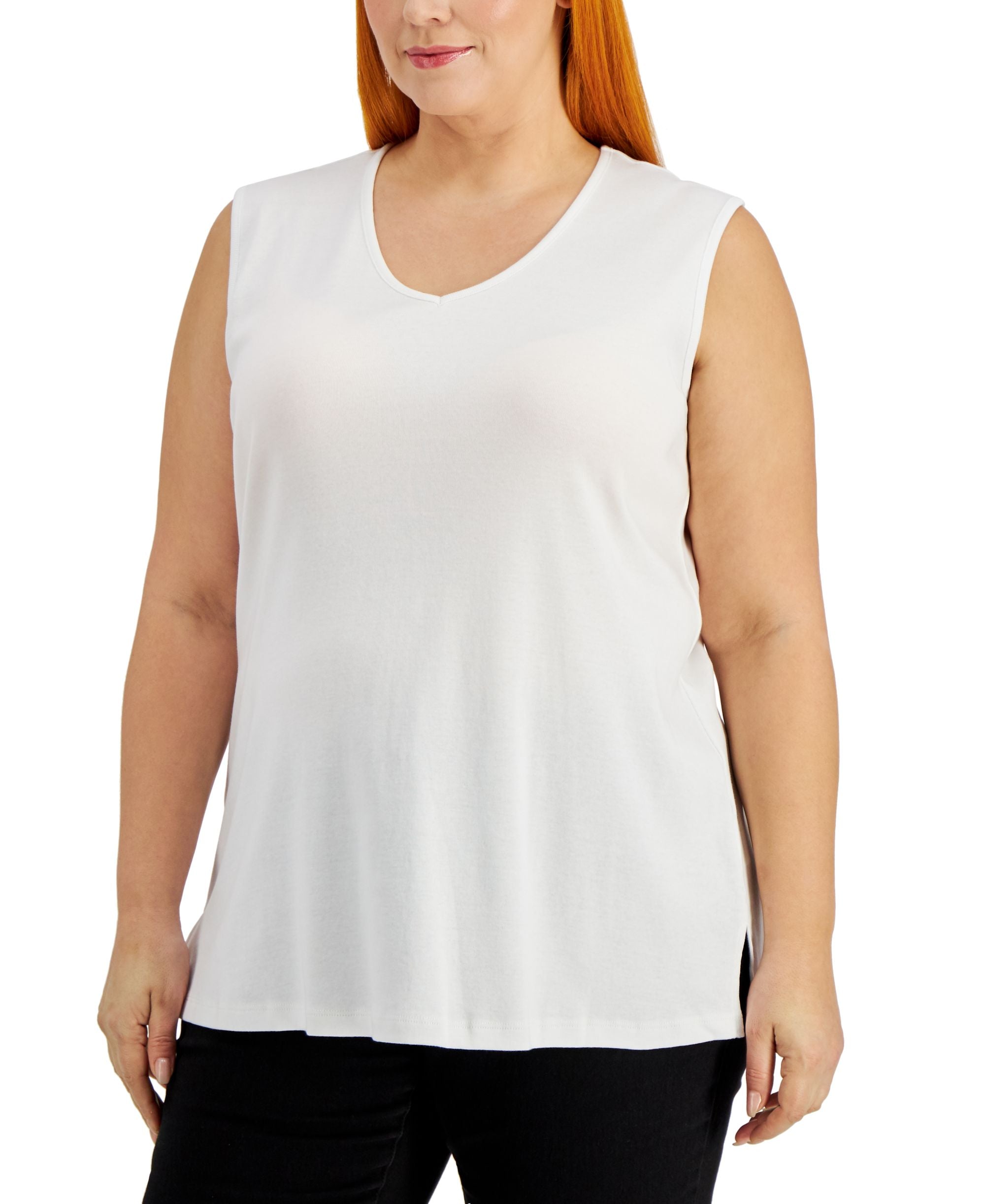 Karen Scott Plus Size Cotton V Neck Tunic Tank Top
