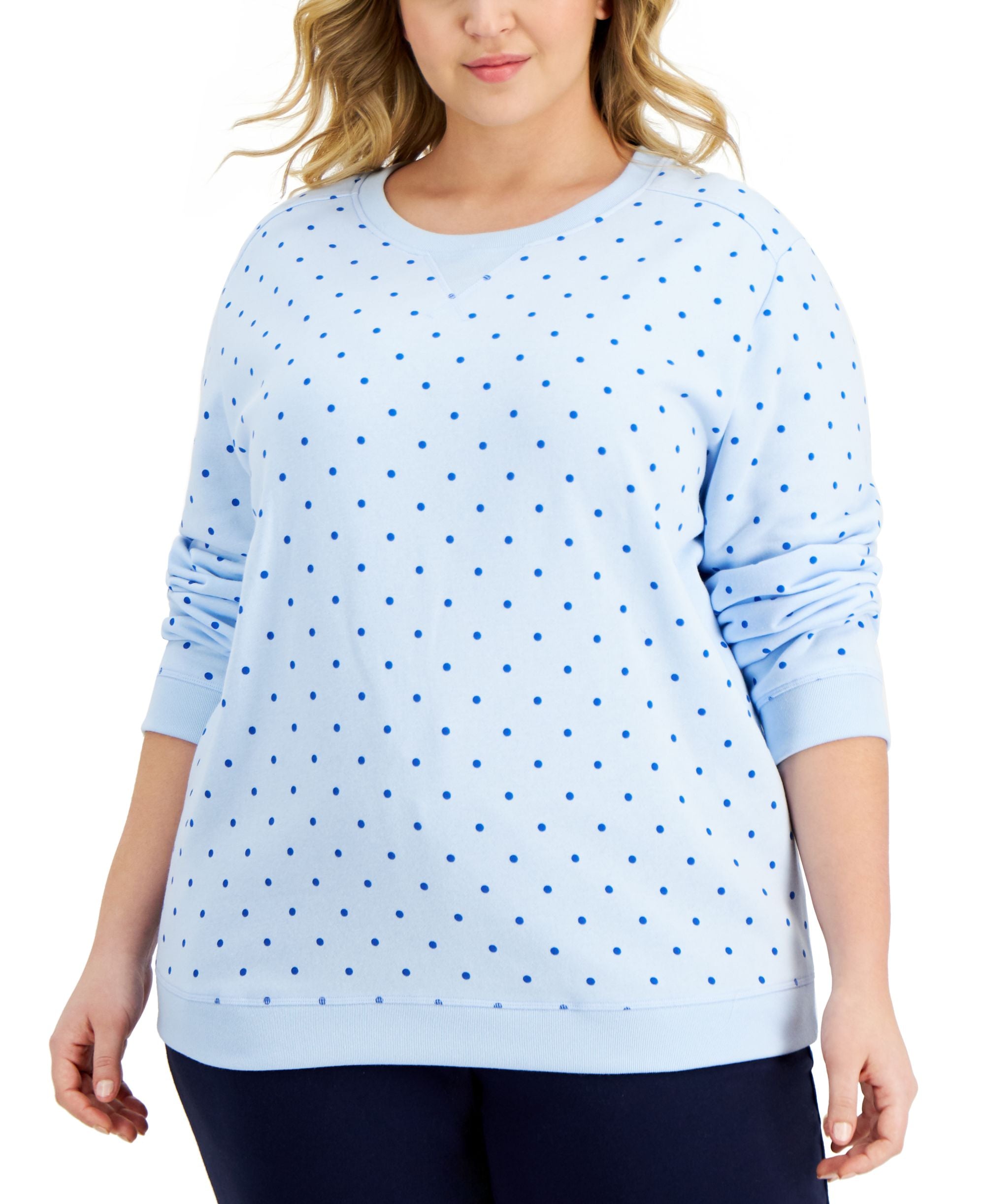 Karen Scott Plus Size Simple Dot Fleece Sweatshirt