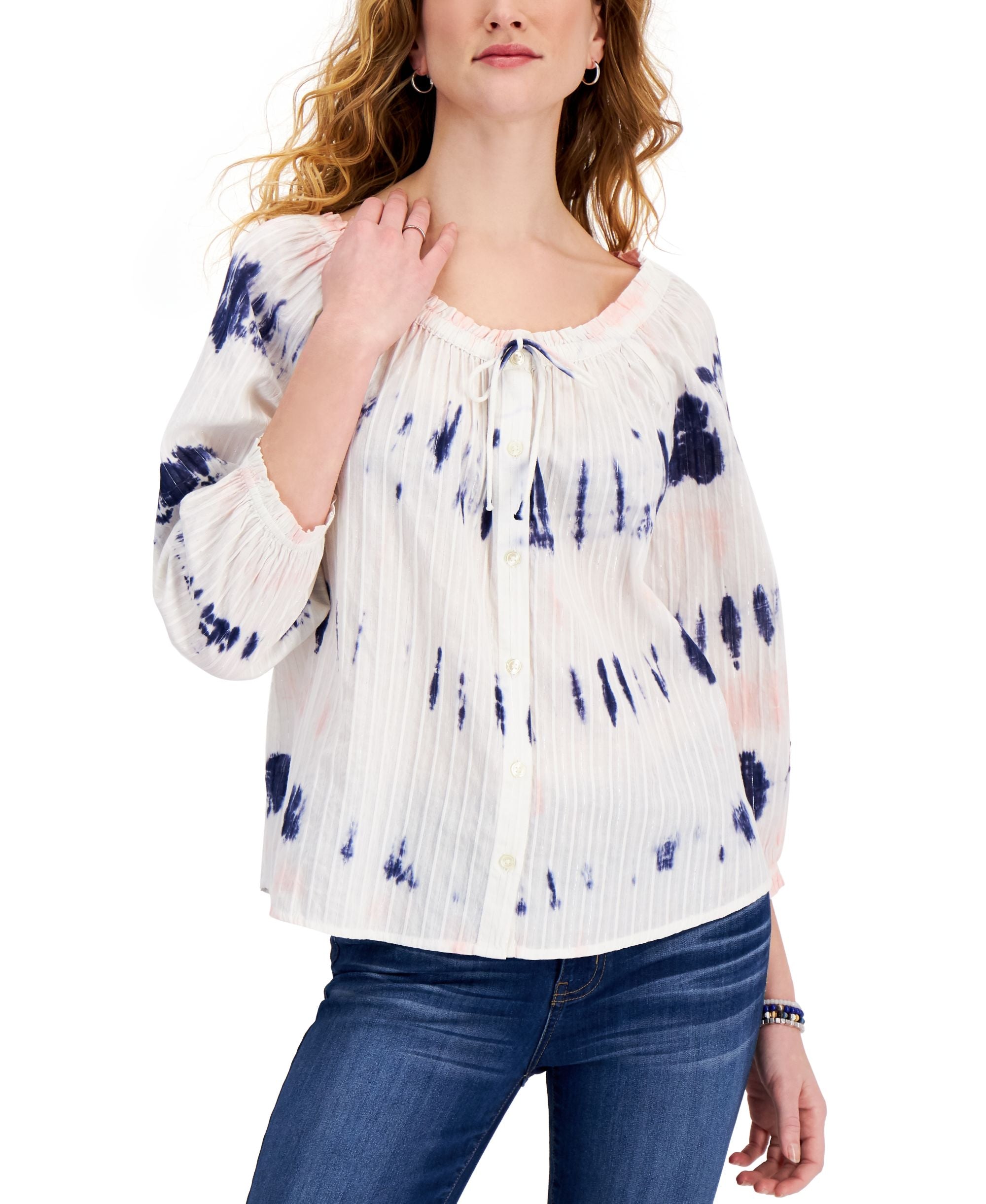Style & Co Tie Dyed Off The Shoulder Shirt