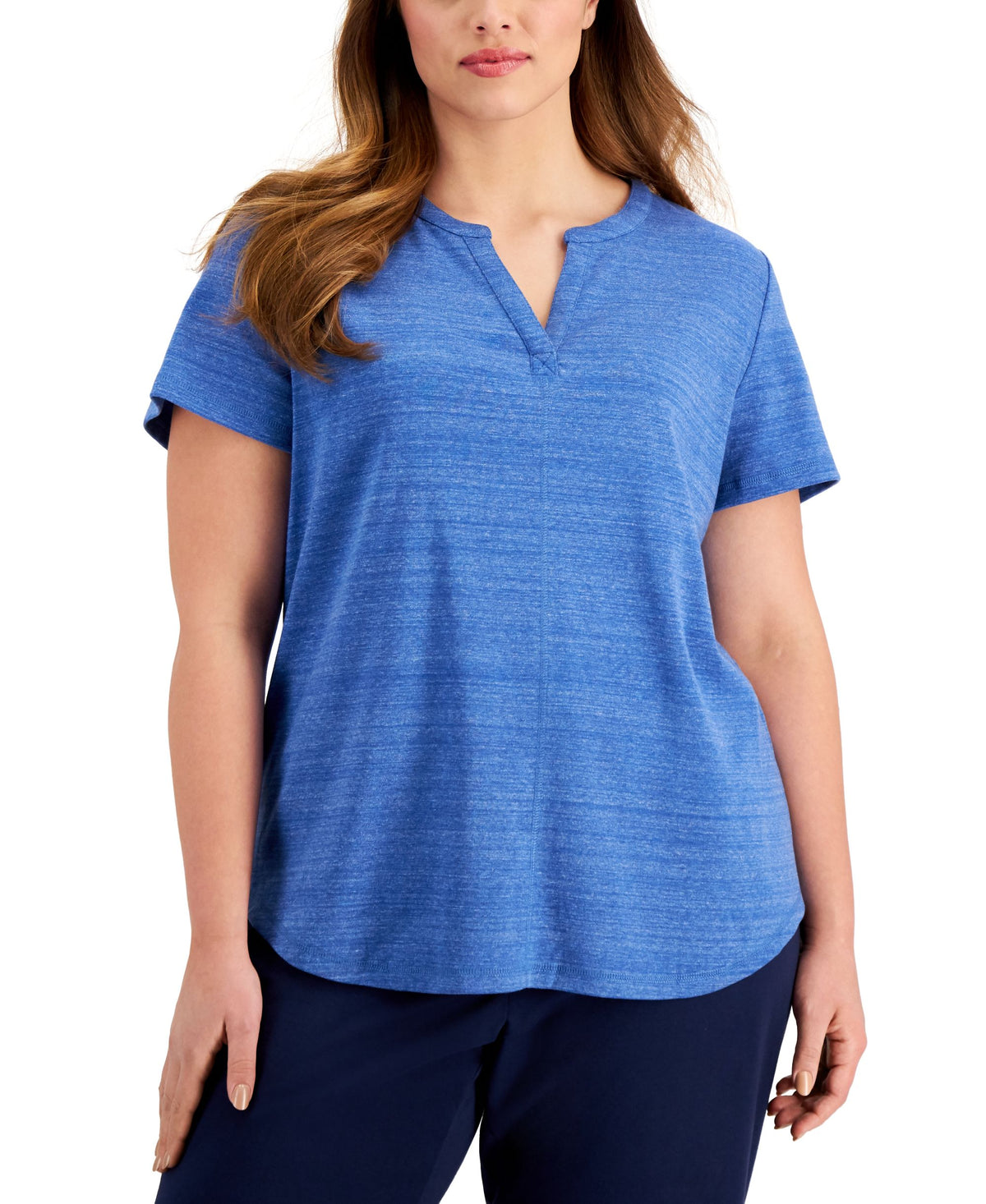 Karen Scott Plus Size Space Dyed Split Neck Top