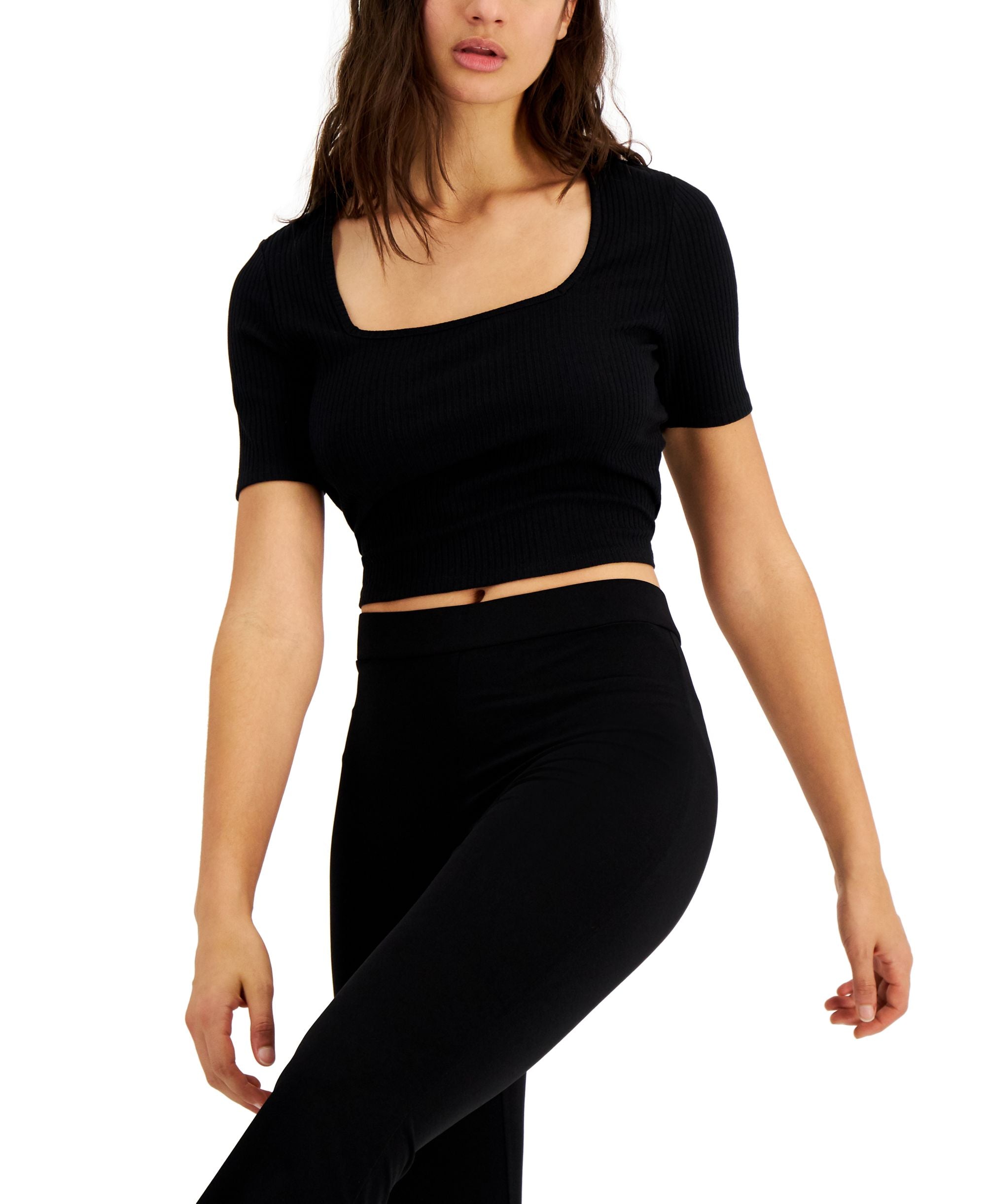 Bar III Square Neck Ribbed Top