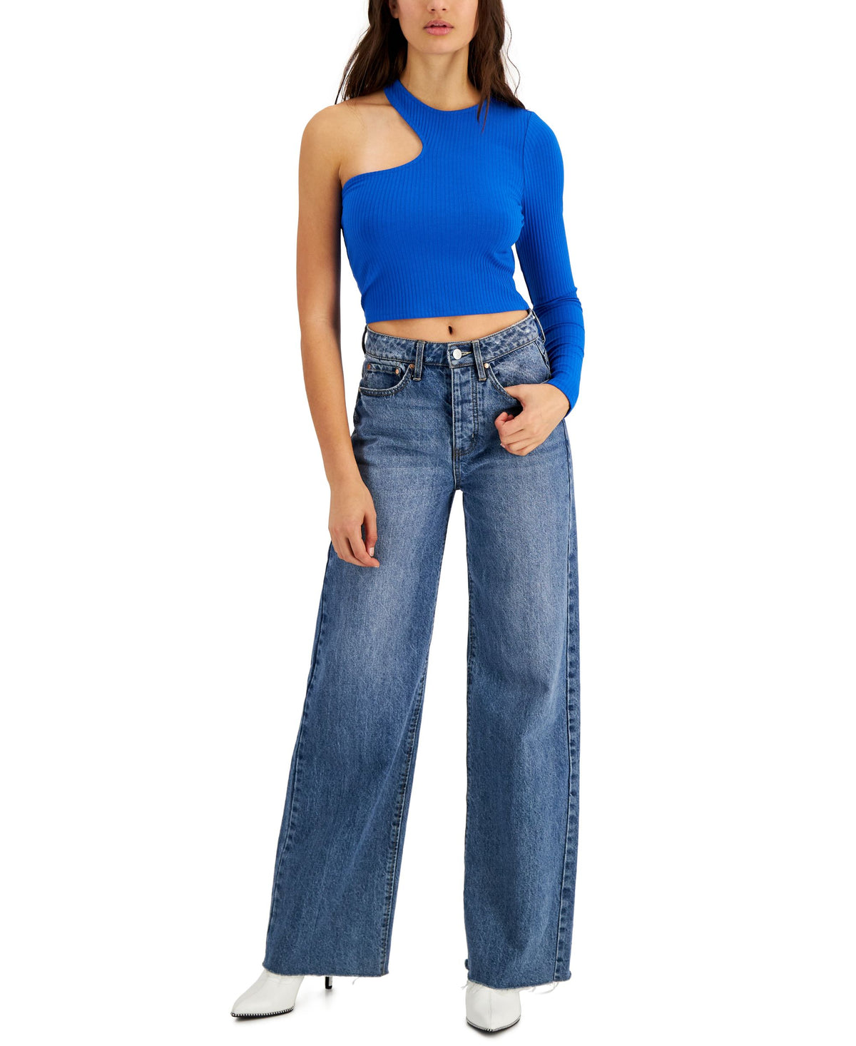 Bar III One Shoulder Crop Top