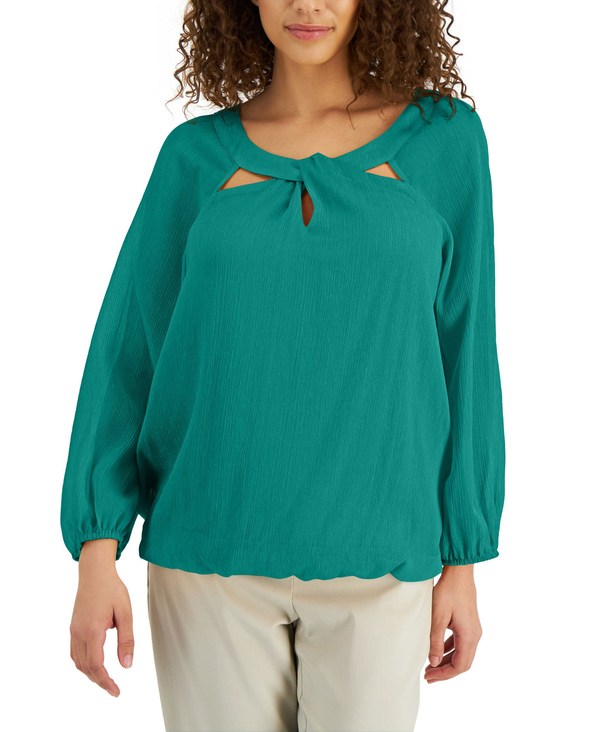 JM Collection Metallic Detail Keyhole Top
