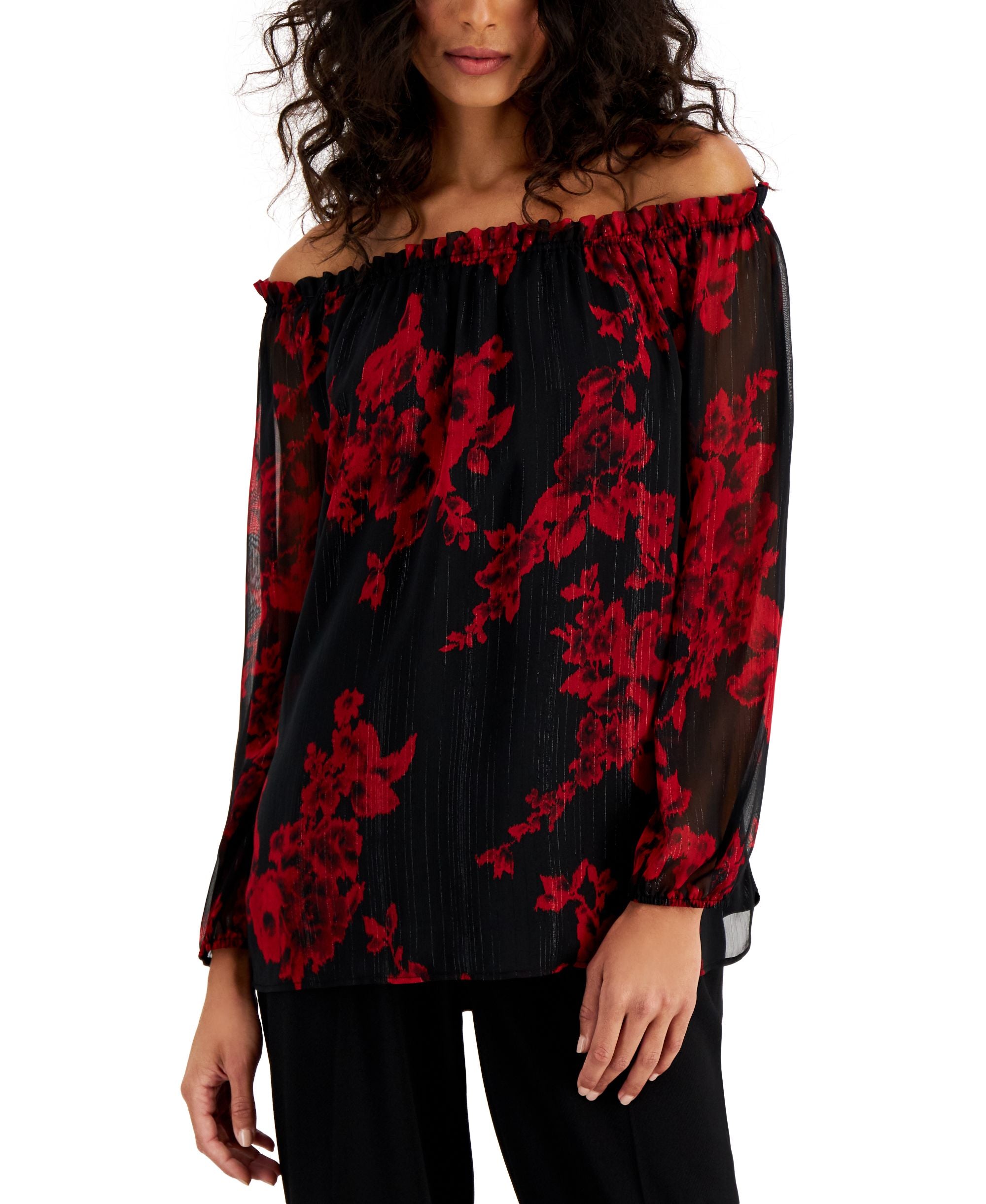 Nine West Foil Printed 3/4 Sleeve Blouse
