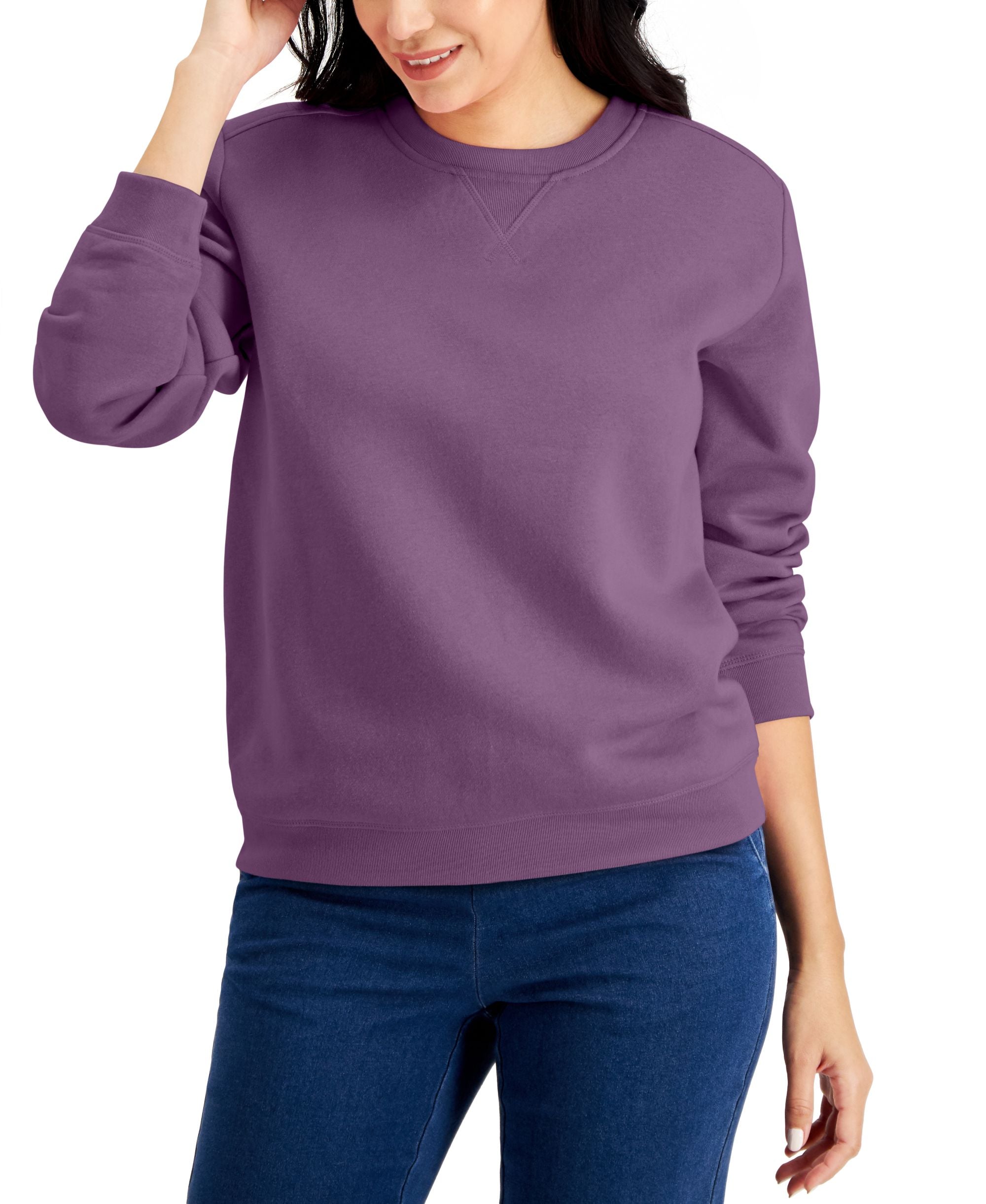 Karen Scott Crew Neck Fleece Sweatshirt