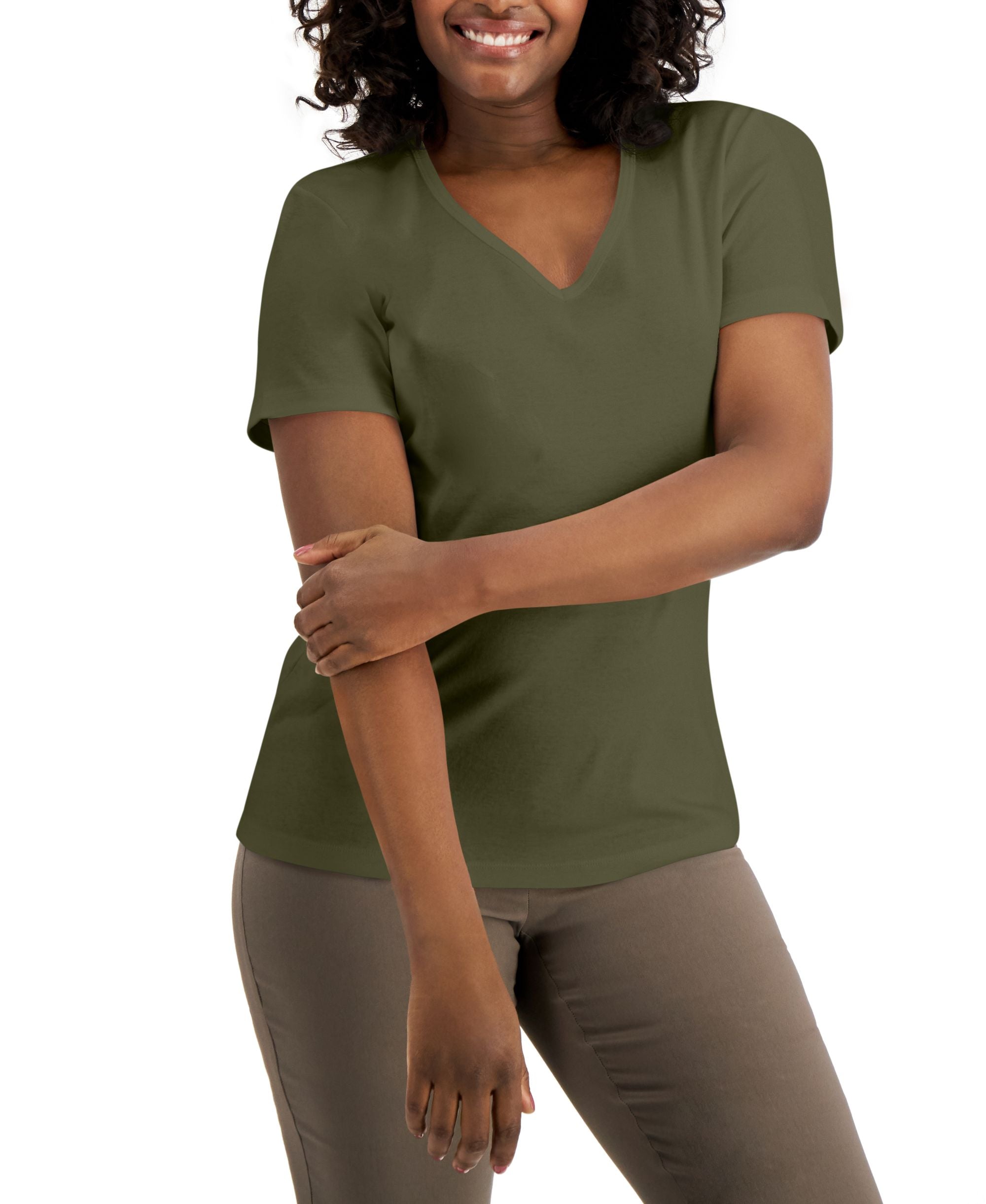 Karen Scott Petite Cotton V Neck Top