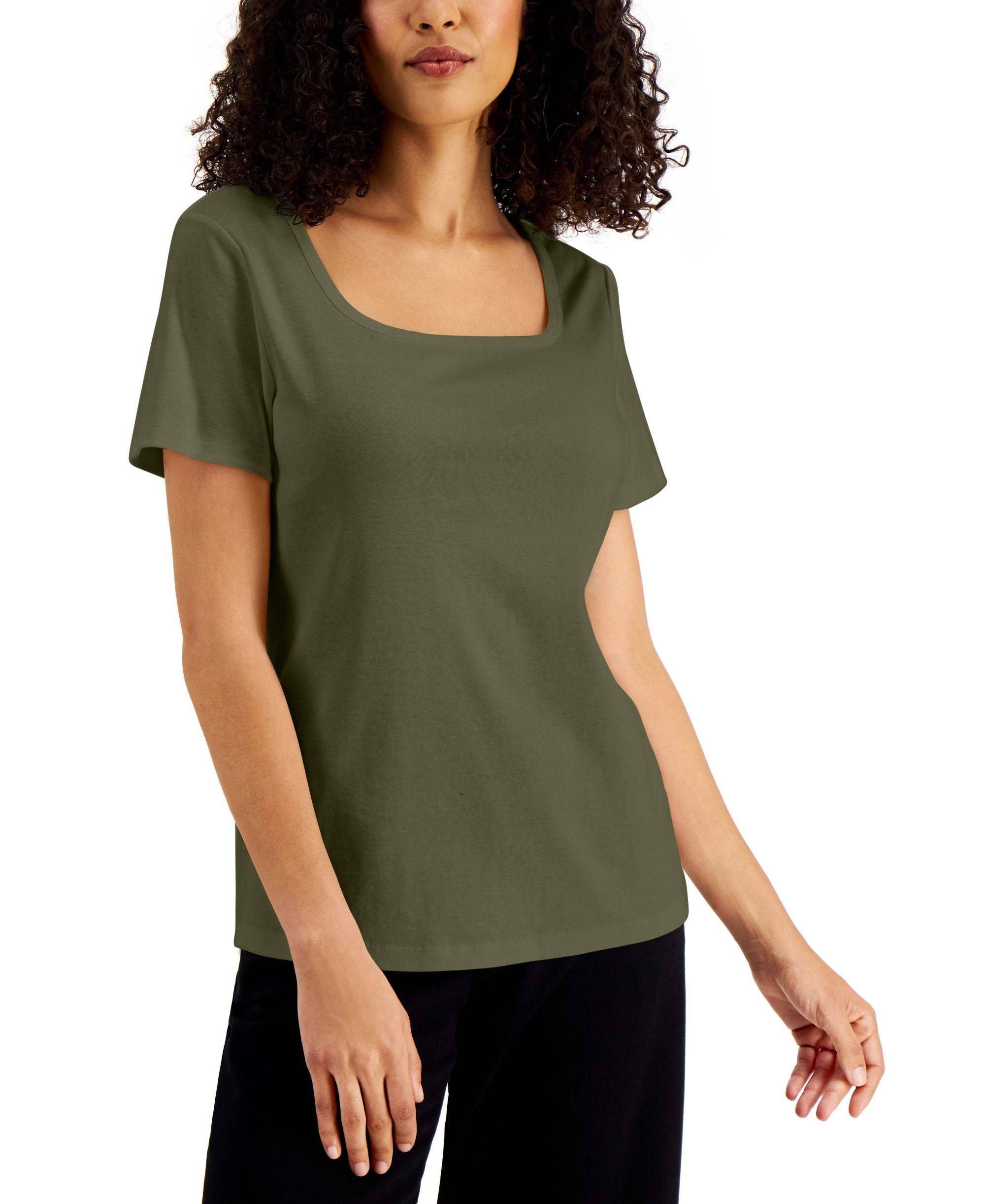 Karen Scott Petite Square Neck Cotton Top