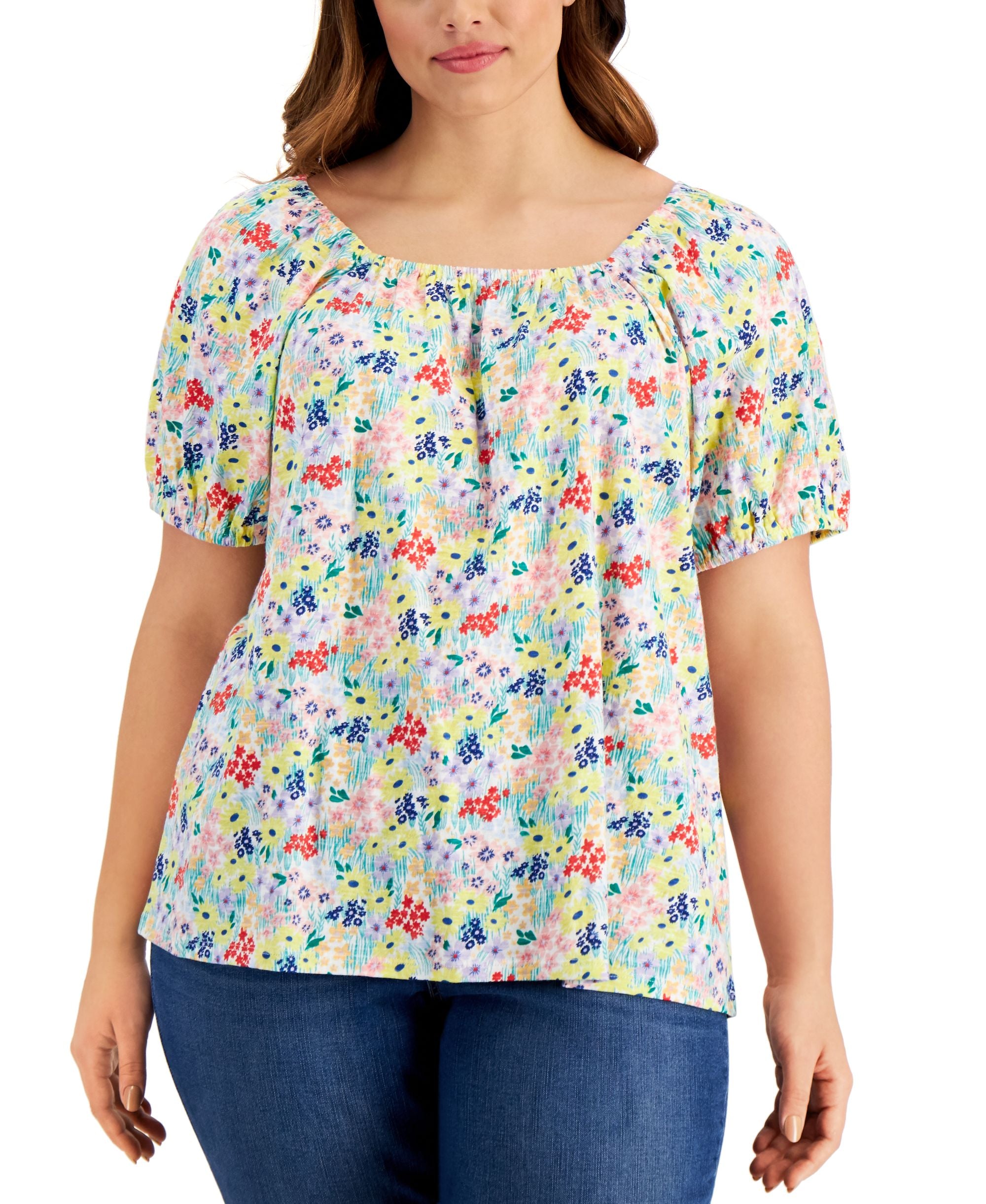 Style & Co Plus Size Cotton Printed Off The Shoulder Top