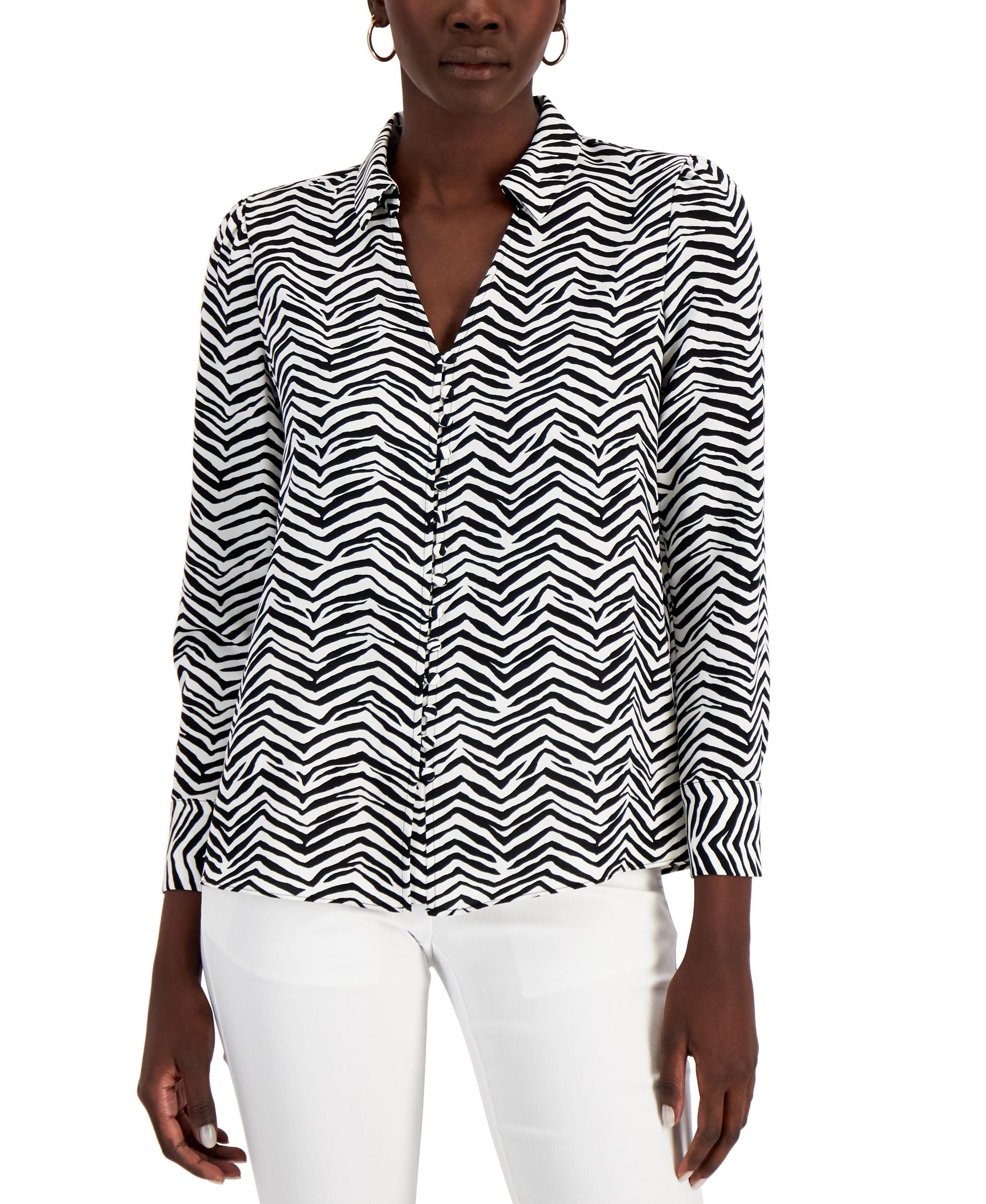 Alfani Petite Printed Button Front Shirt