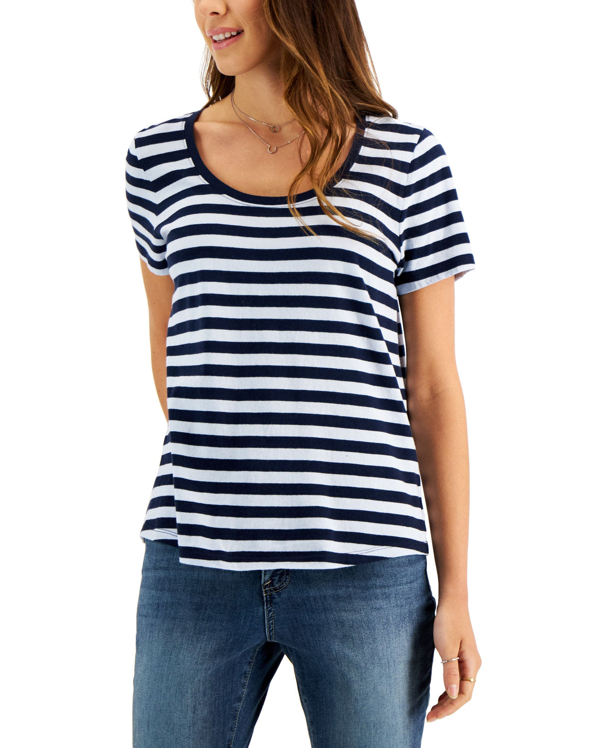 Style & Co Petite Striped Cotton T-Shirt