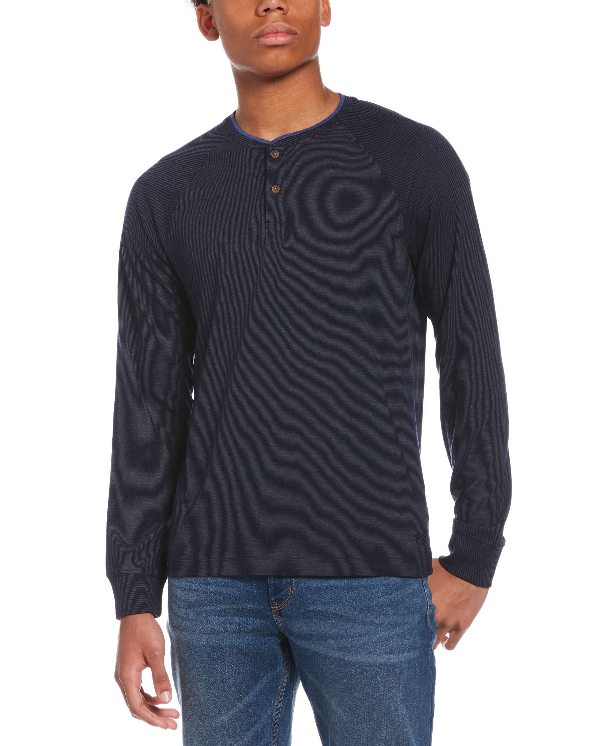 Mens Micro Stripe Long Sleeve Henley Tee Shirt