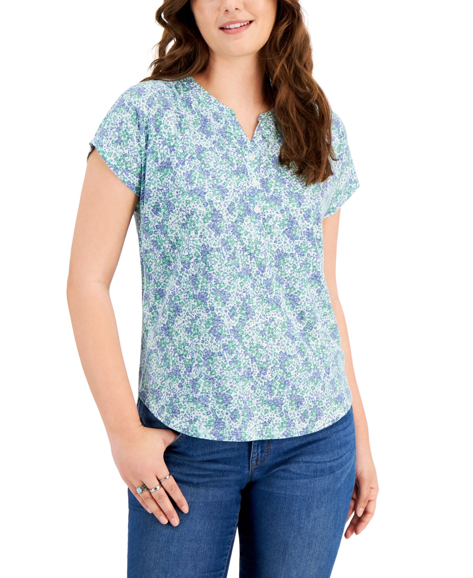Style & Co Printed Henley T-Shirt