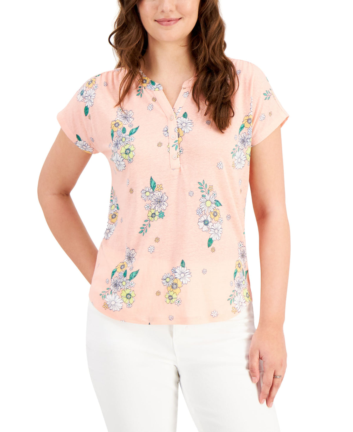 Style & Co Printed Henley T-Shirt
