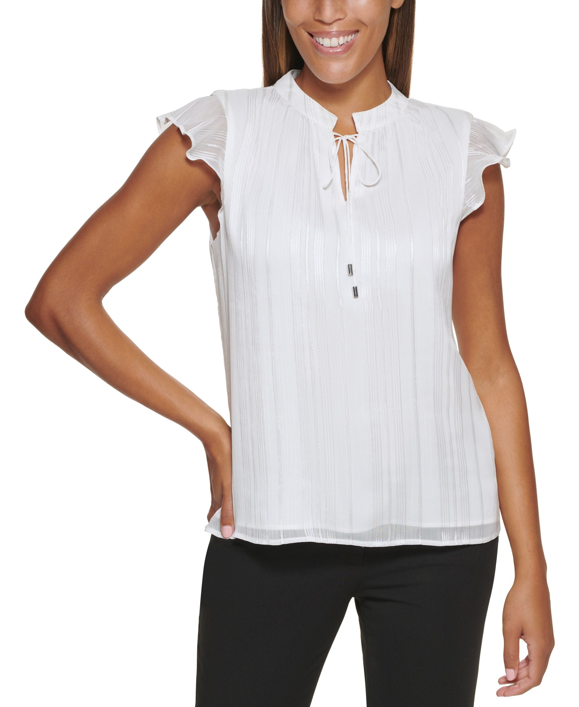 Calvin Klein Metallic Stripe Cap Sleeve Blouse