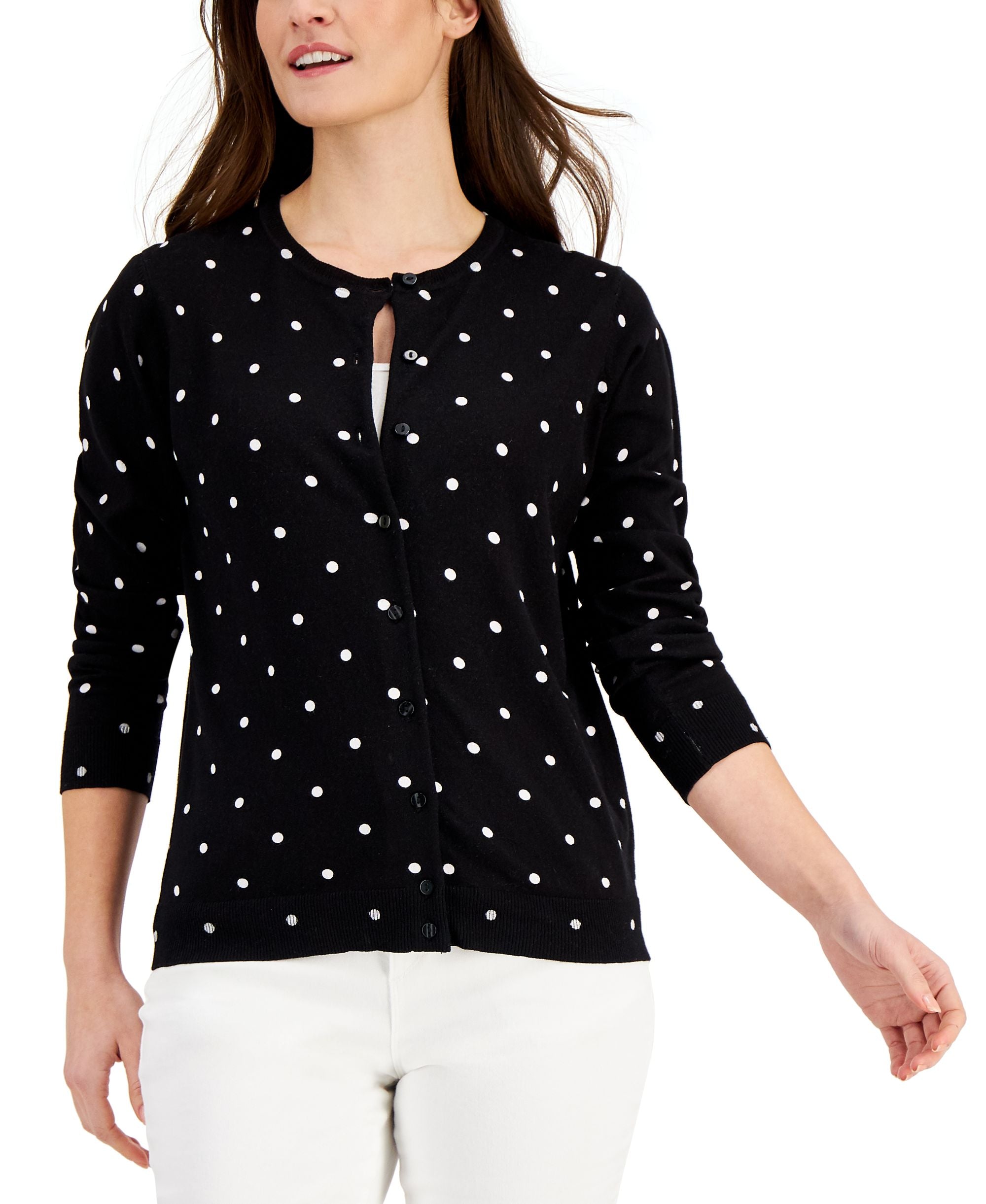 Karen Scott Petite Simple Dot Cardigan